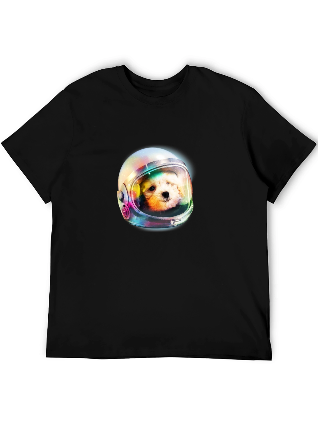 Dog Astronaut Graphic Print Black T-Shirt