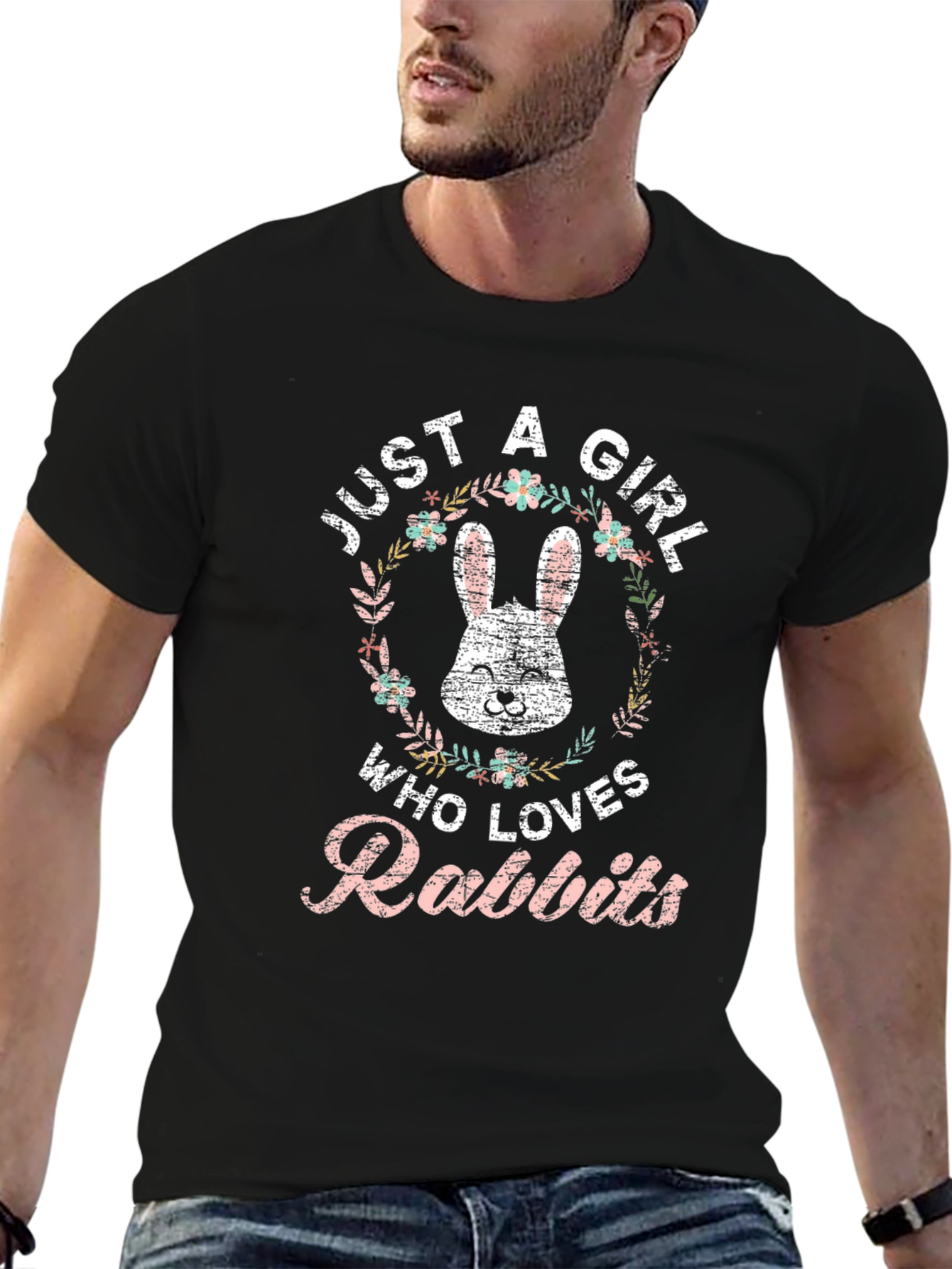 Just A Girl Who Loves Rabbits T-Shirt - Black