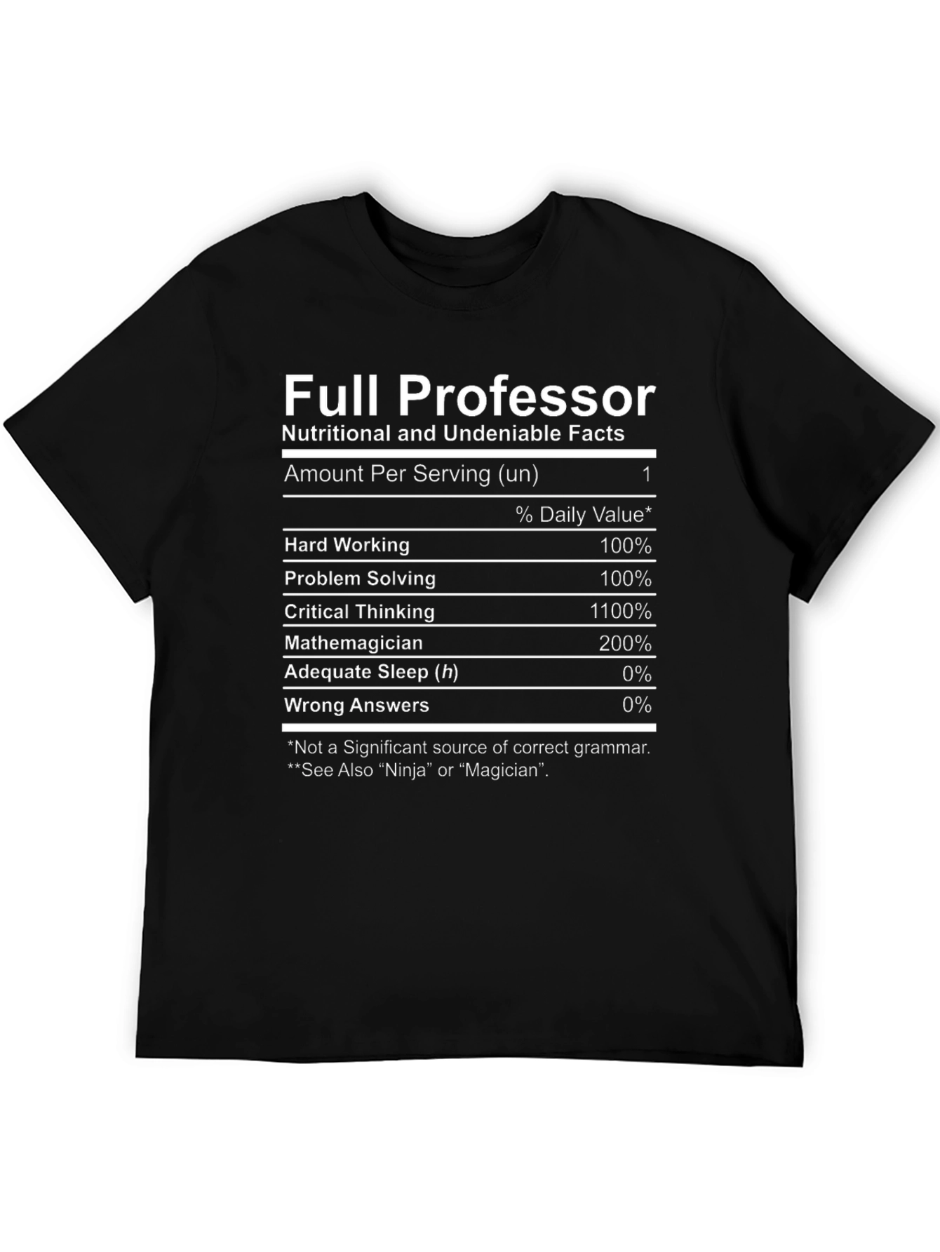 Full Professor T-Shirt Nutritional Facts Novelty Tee