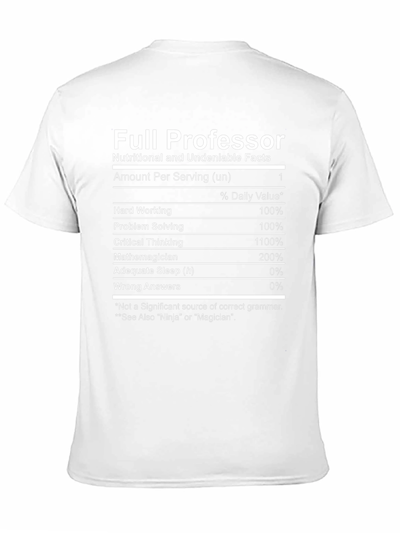 Full Professor T-Shirt Nutritional Facts Novelty Tee