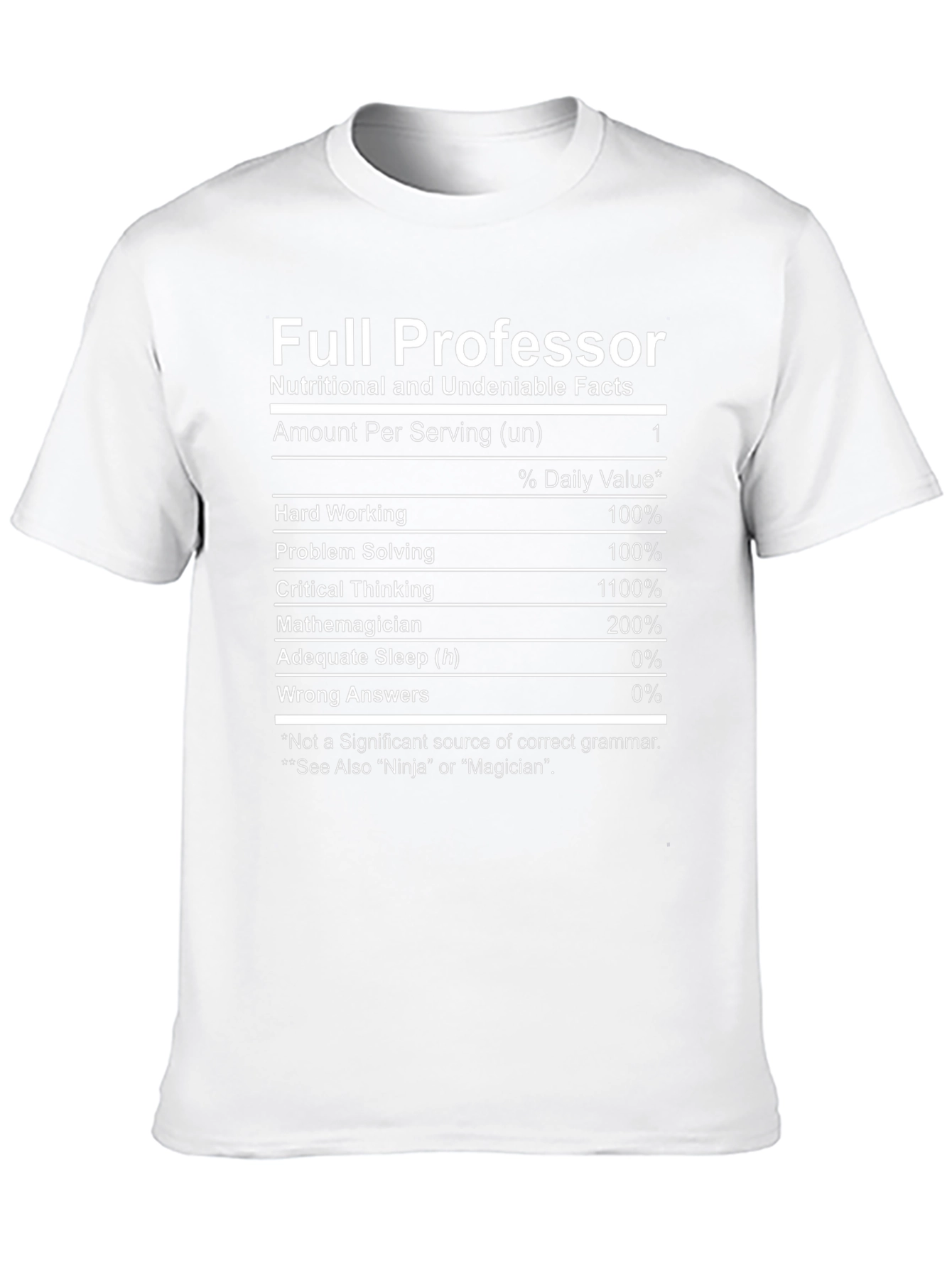 Full Professor T-Shirt Nutritional Facts Novelty Tee