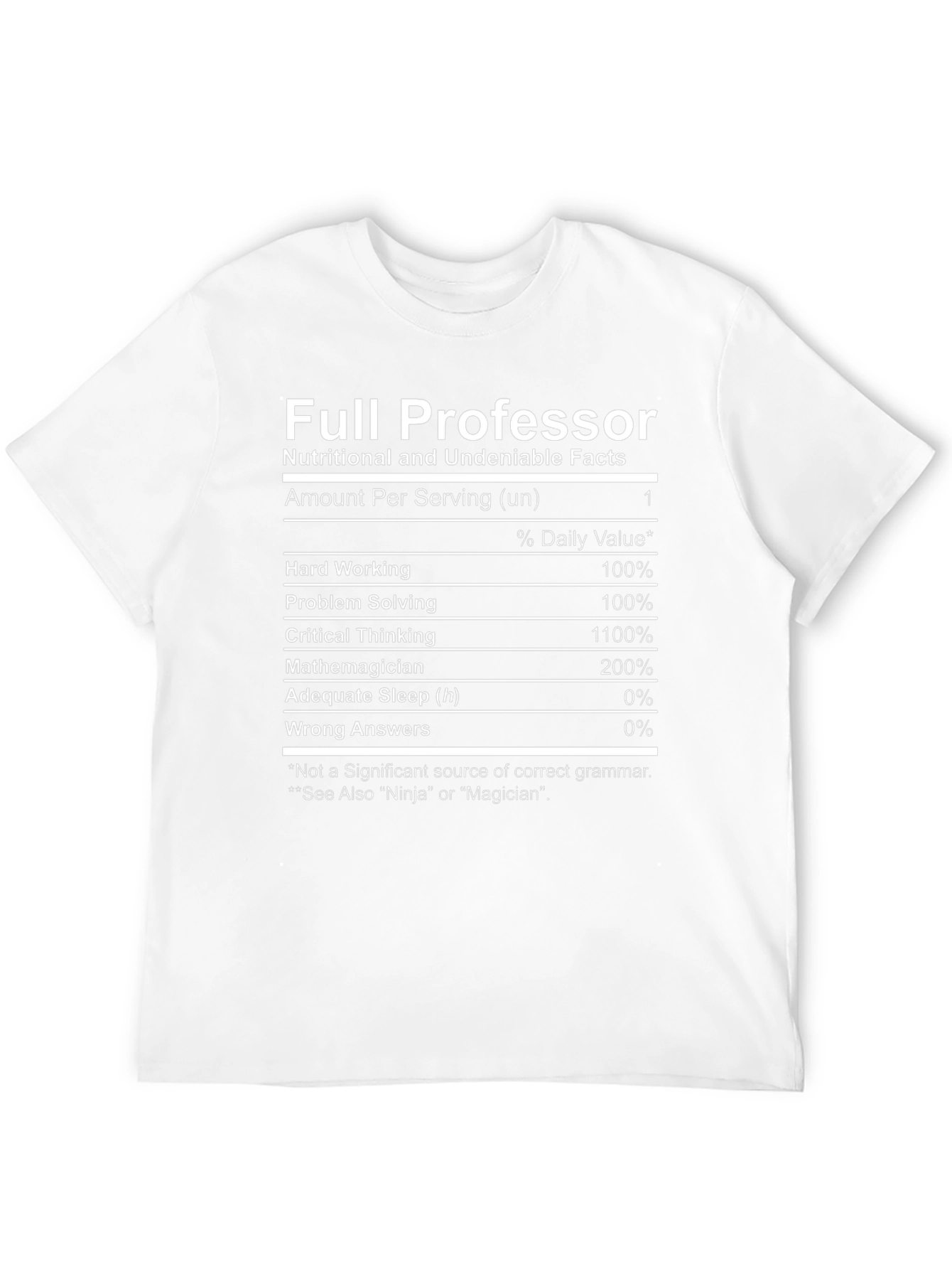 Full Professor T-Shirt Nutritional Facts Novelty Tee