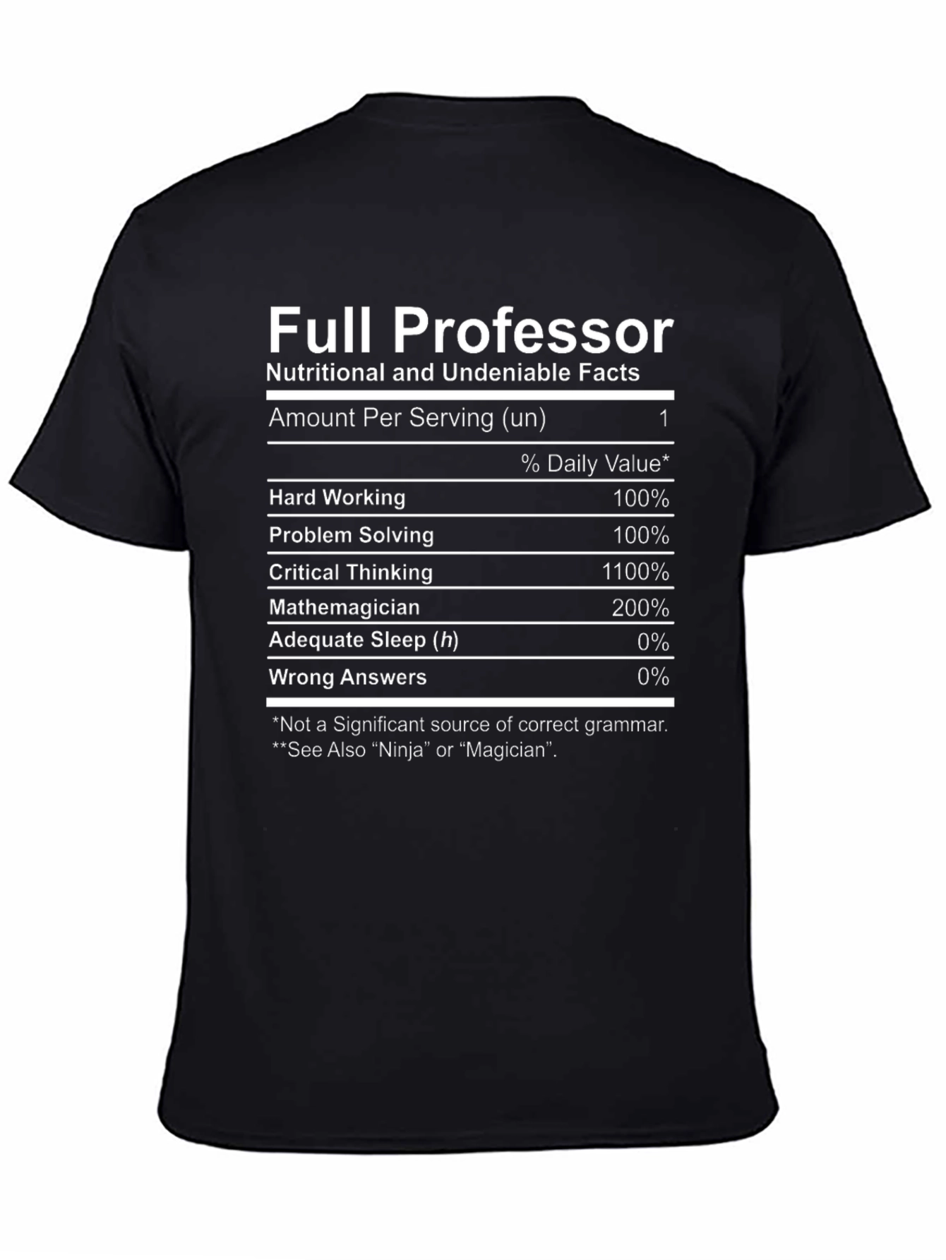 Full Professor T-Shirt Nutritional Facts Novelty Tee