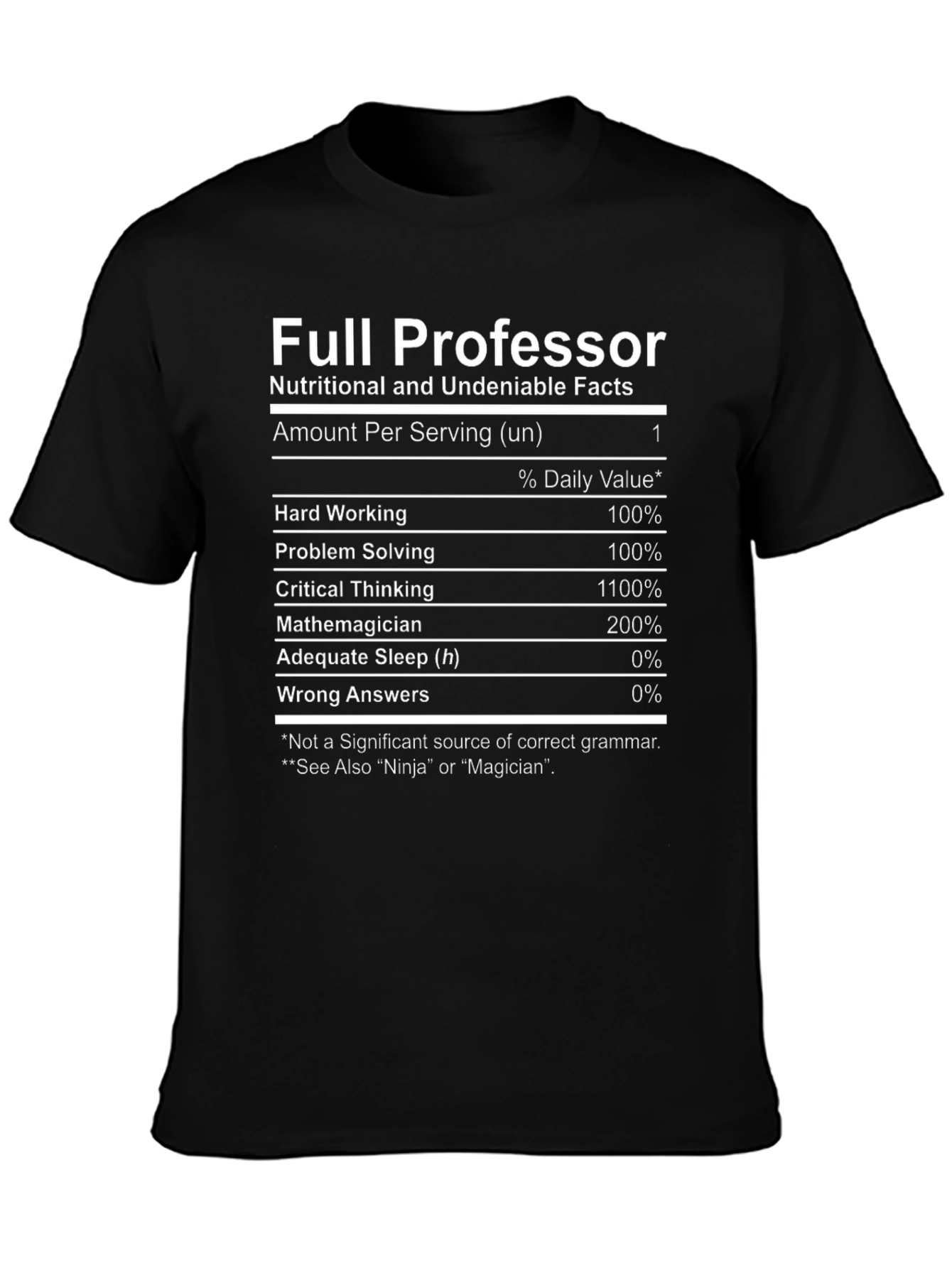 Full Professor T-Shirt Nutritional Facts Novelty Tee