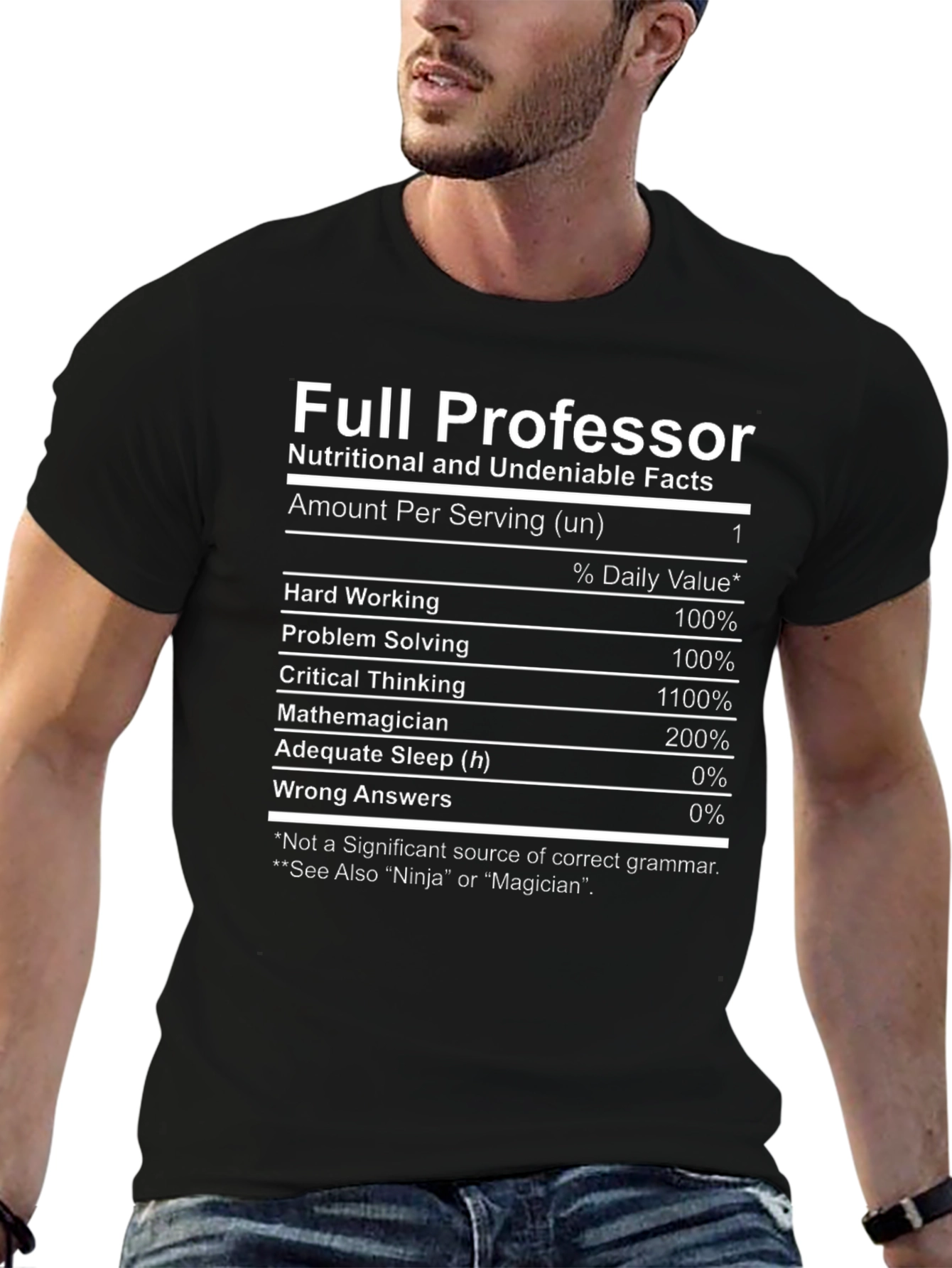 Full Professor T-Shirt Nutritional Facts Novelty Tee