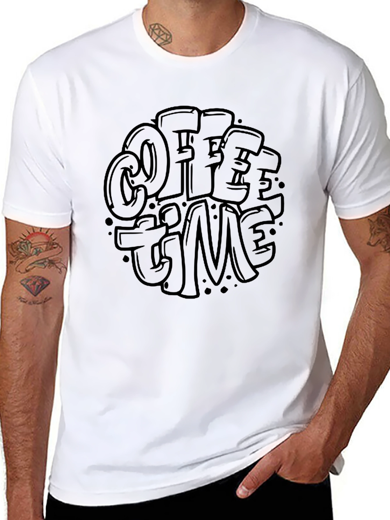 Coffee Time Graphic Tee - Black Crew Neck T-Shirt