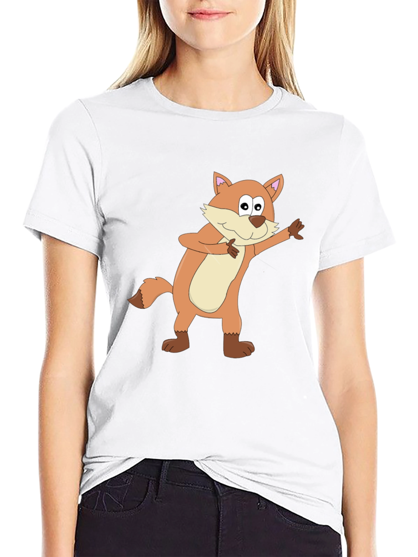 Cartoon Fox Graphic Black T-Shirt