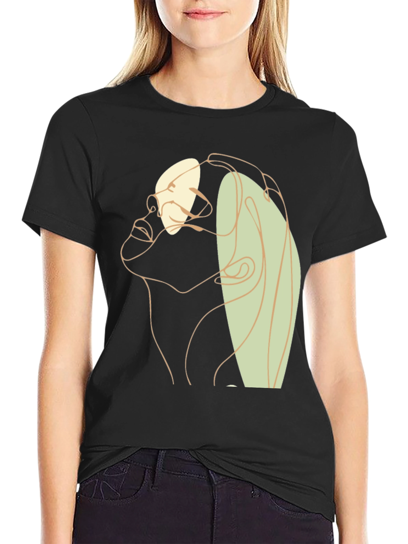Abstract Line Art Graphic Tee - Unisex Black T-Shirt