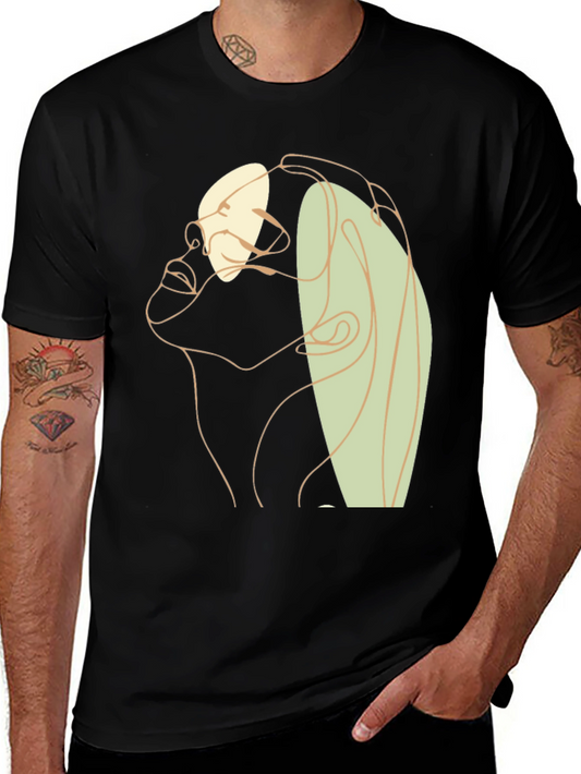 Abstract Line Art Graphic Tee - Unisex Black T-Shirt