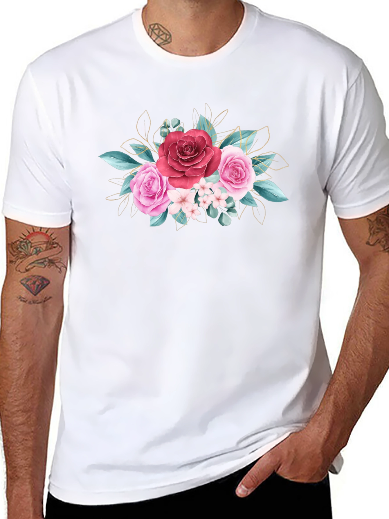Floral Rose Graphic Tee - Stylish Black T-Shirt
