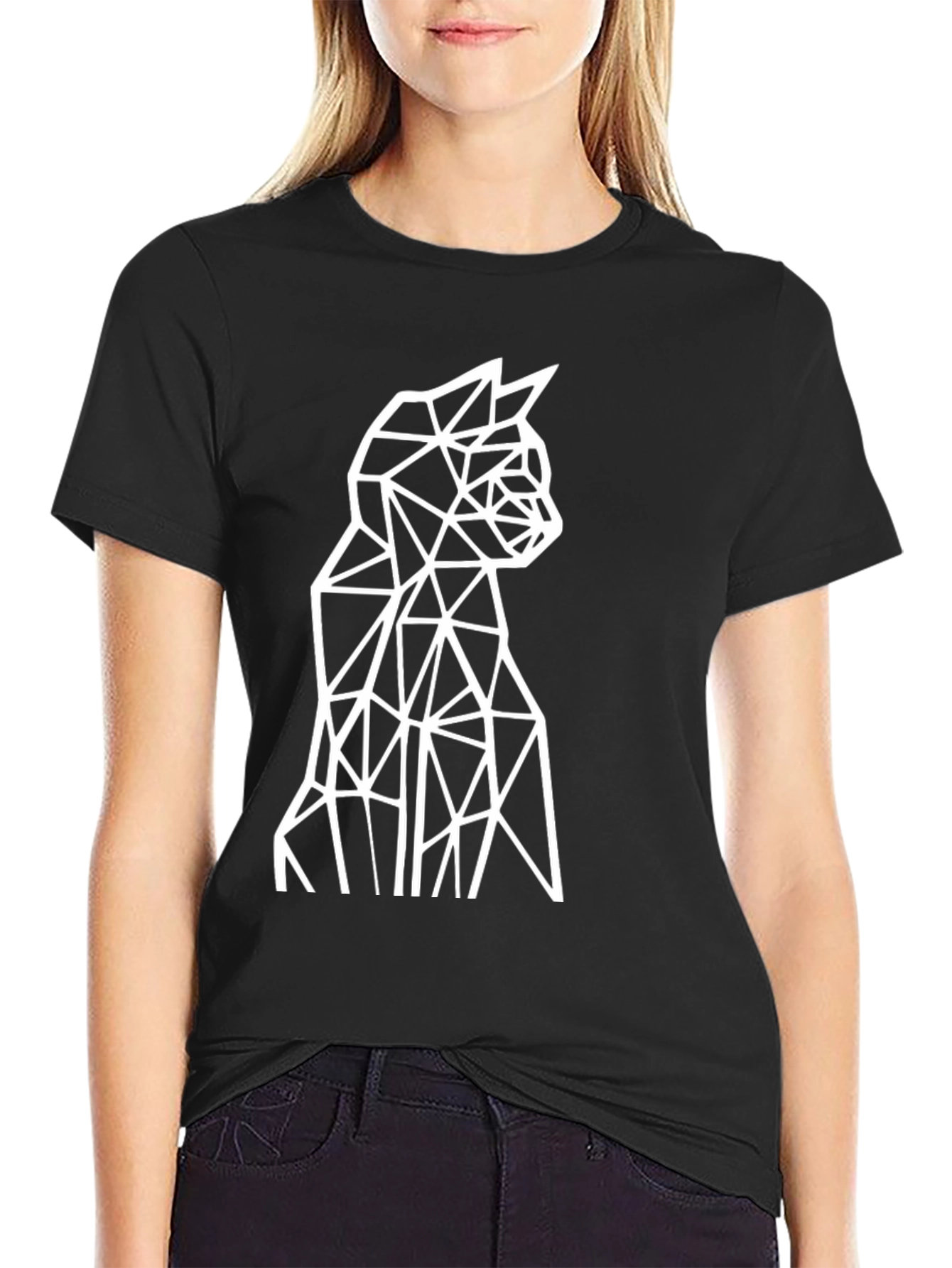 Geometric Cat Tee - Modern Minimalist Design