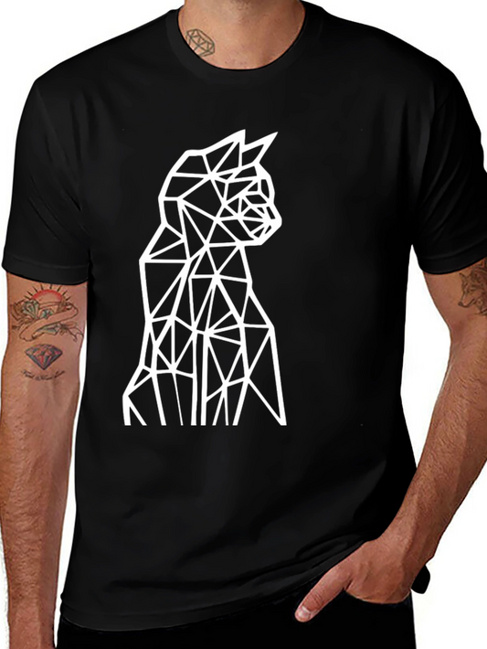 Geometric Cat Tee - Modern Minimalist Design