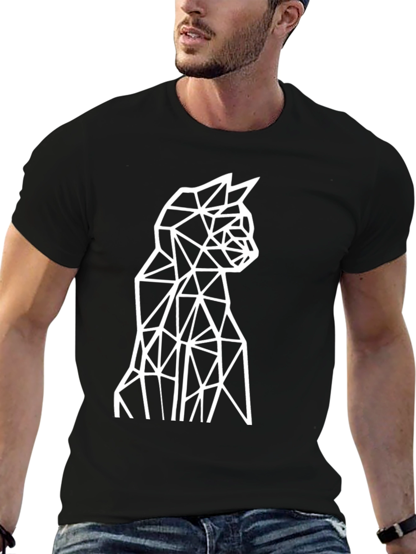 Geometric Cat Tee - Modern Minimalist Design