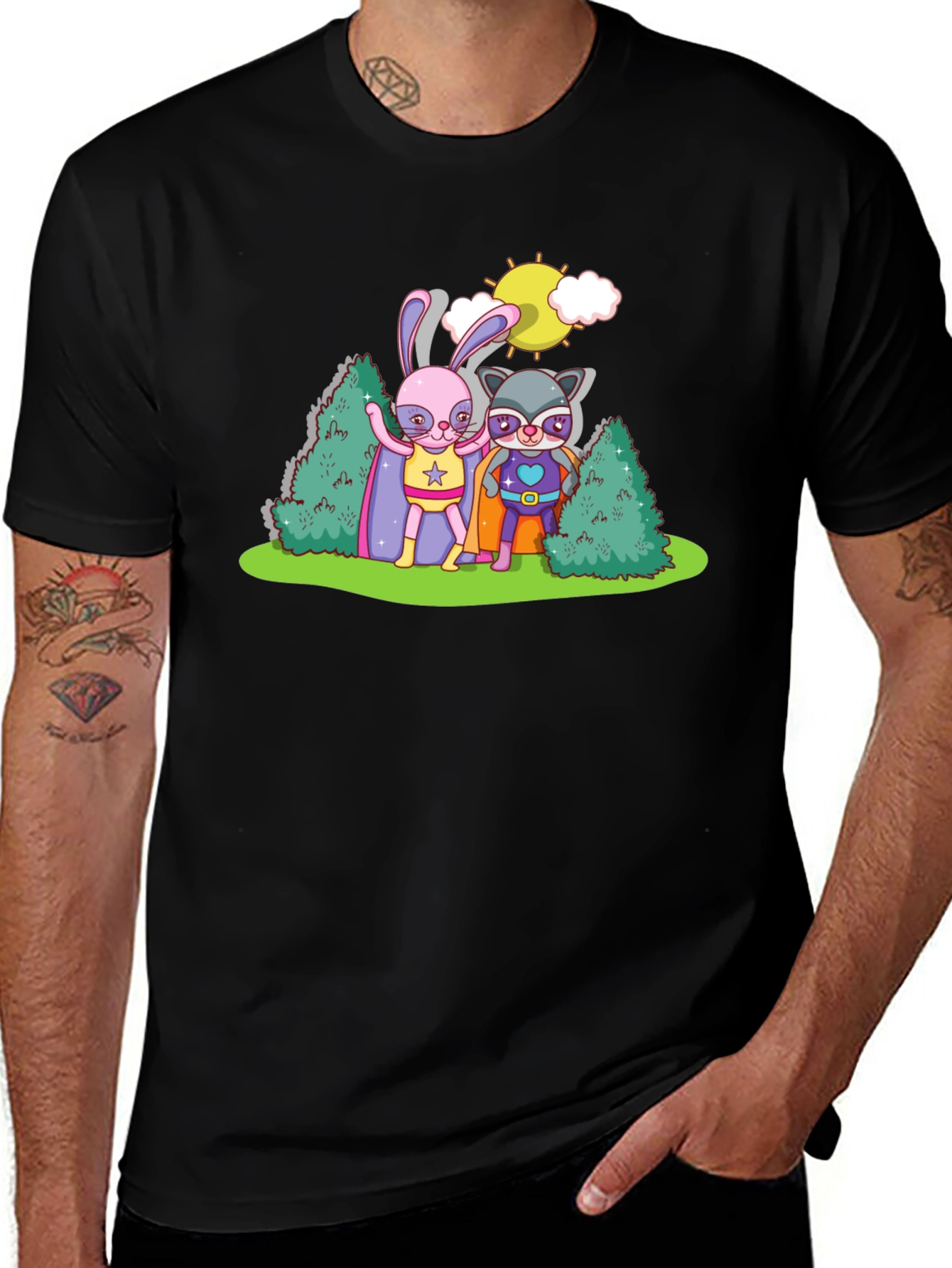 Superhero Bunny & Raccoon Graphic Tee