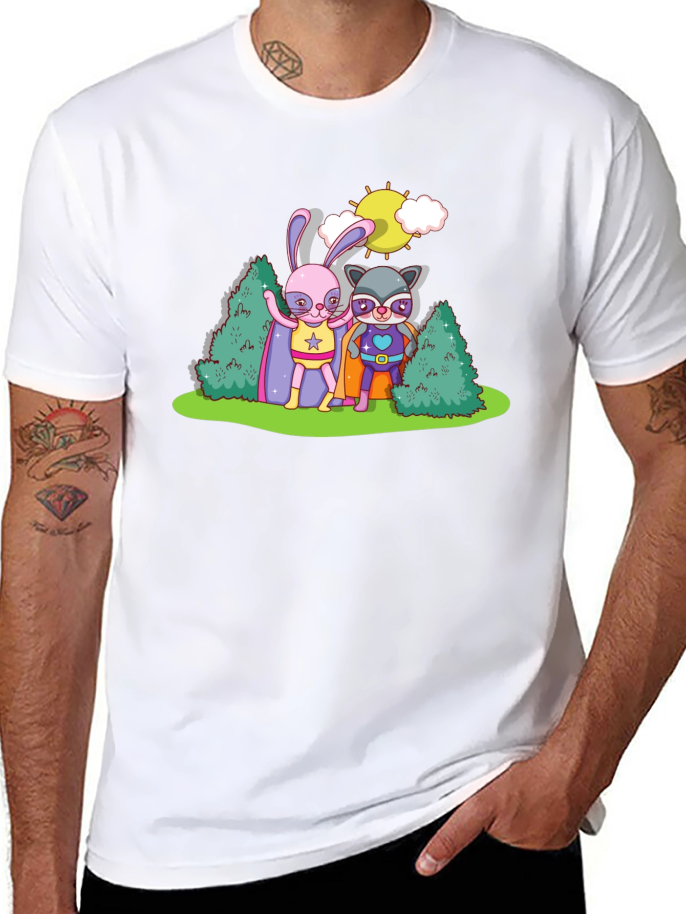 Superhero Bunny & Raccoon Graphic Tee