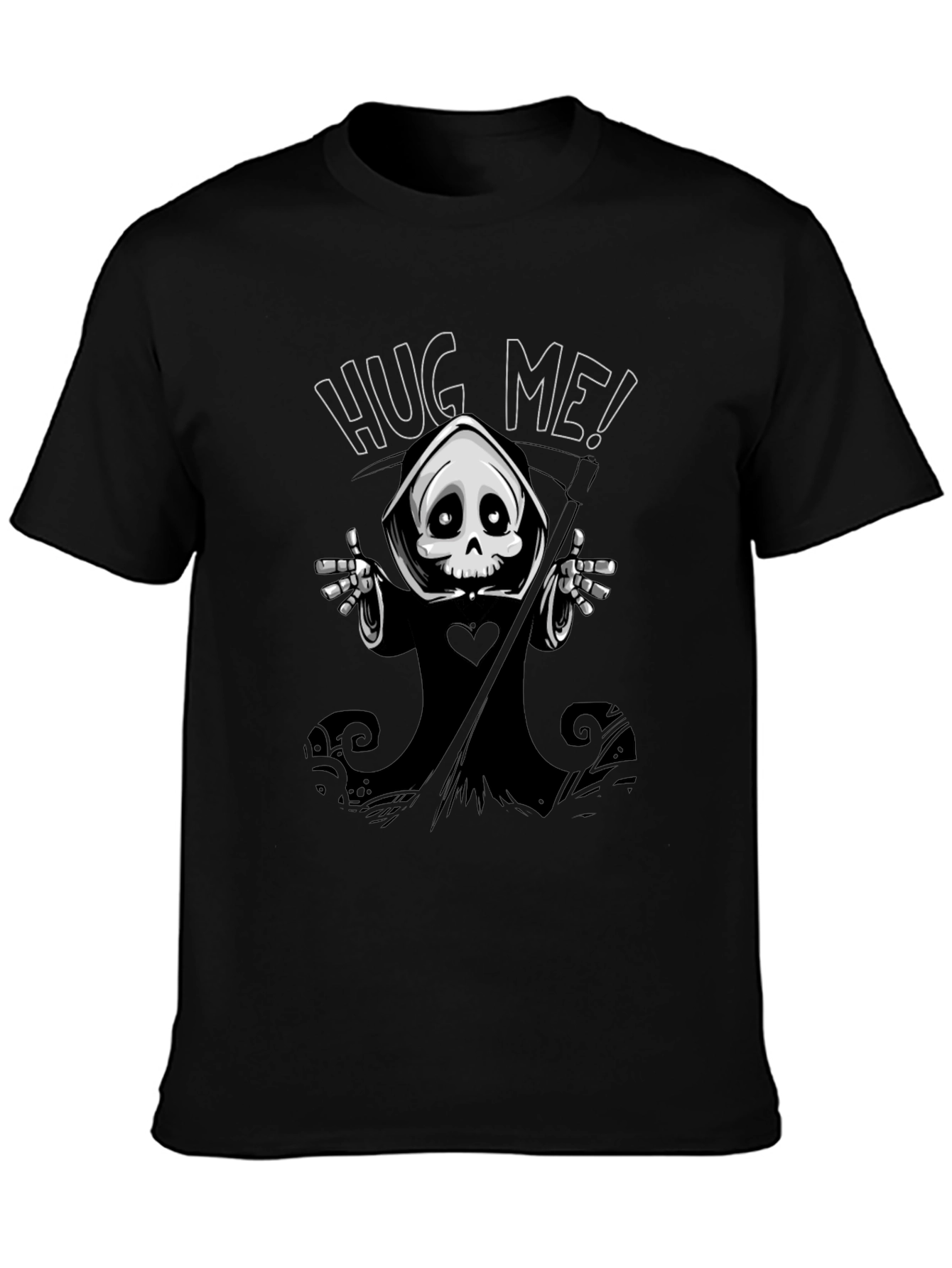 Hug Me! Grim Reaper Graphic Black T-Shirt