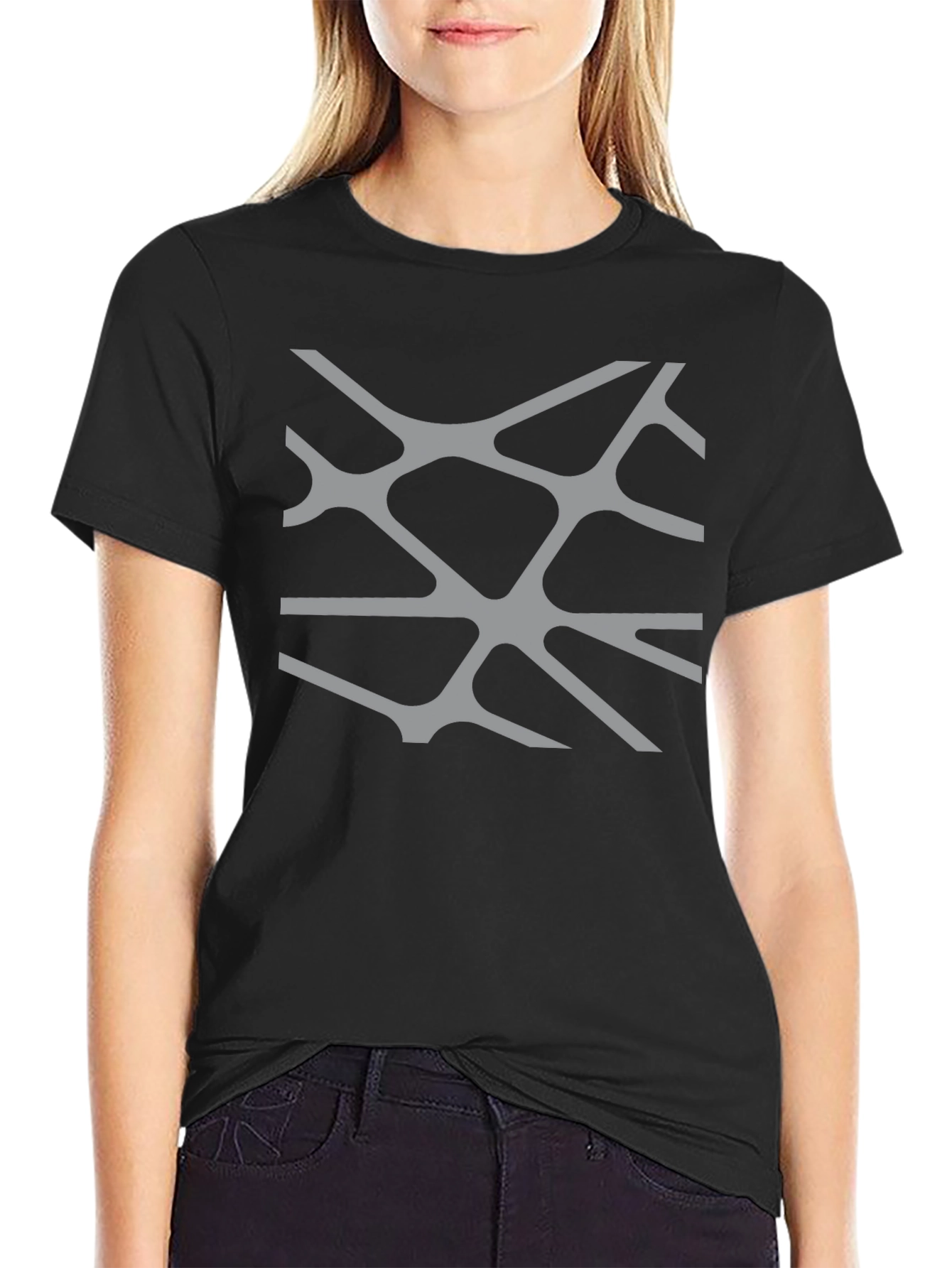 Abstract Line Pattern Black T-Shirt