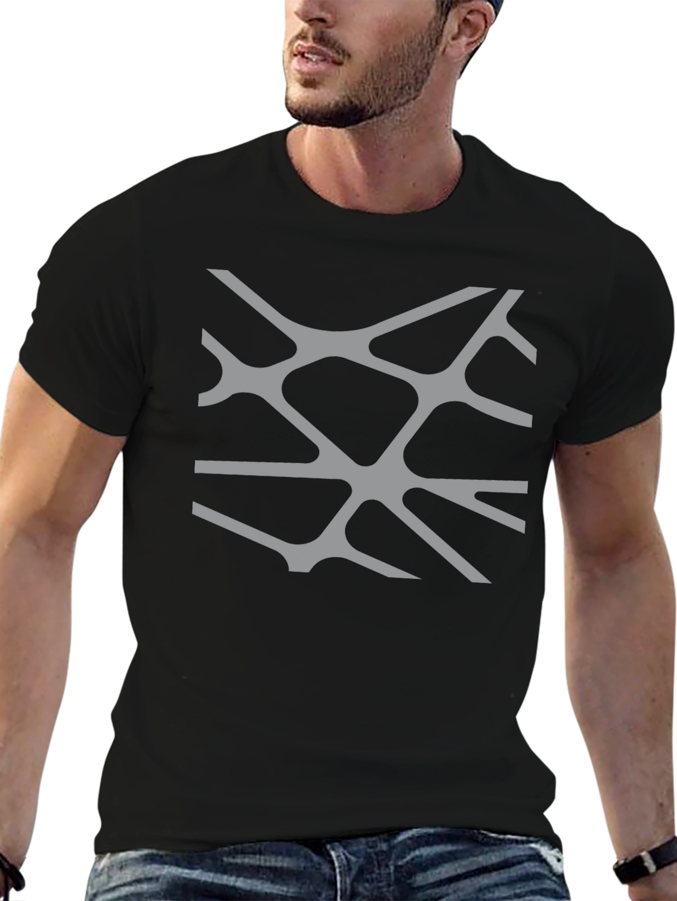 Abstract Line Pattern Black T-Shirt