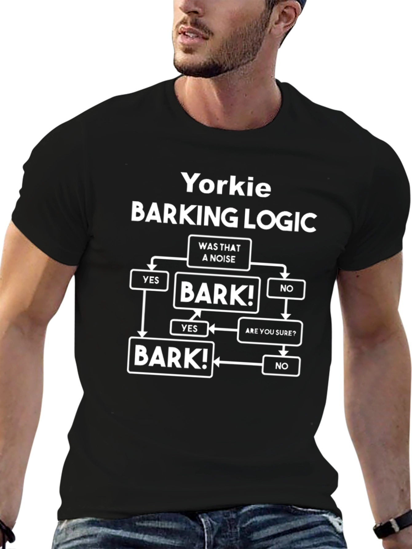 Yorkie Barking Logic Black T-Shirt Funny Dog Tee