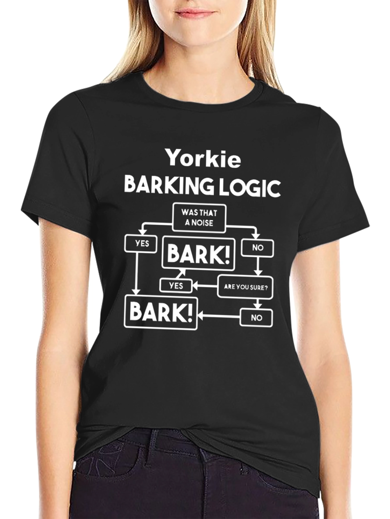 Yorkie Barking Logic Black T-Shirt Funny Dog Tee