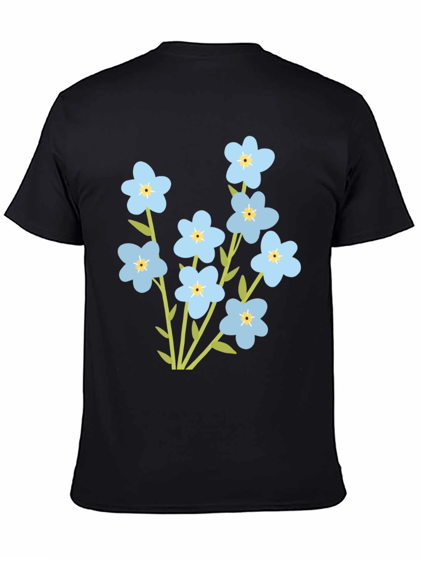 Forget-Me-Not Flower Graphic Tee - Black