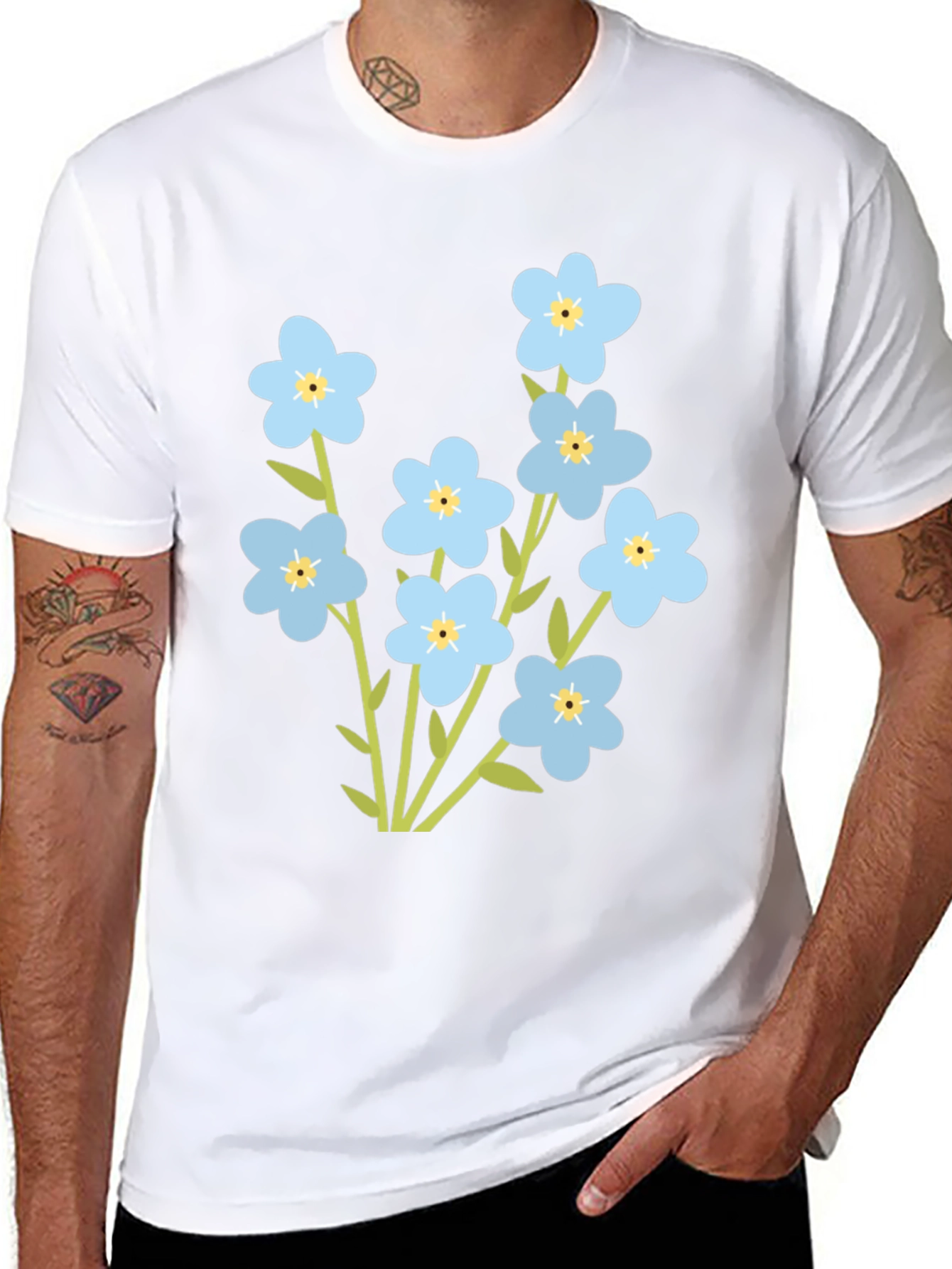 Forget-Me-Not Flower Graphic Tee - Black
