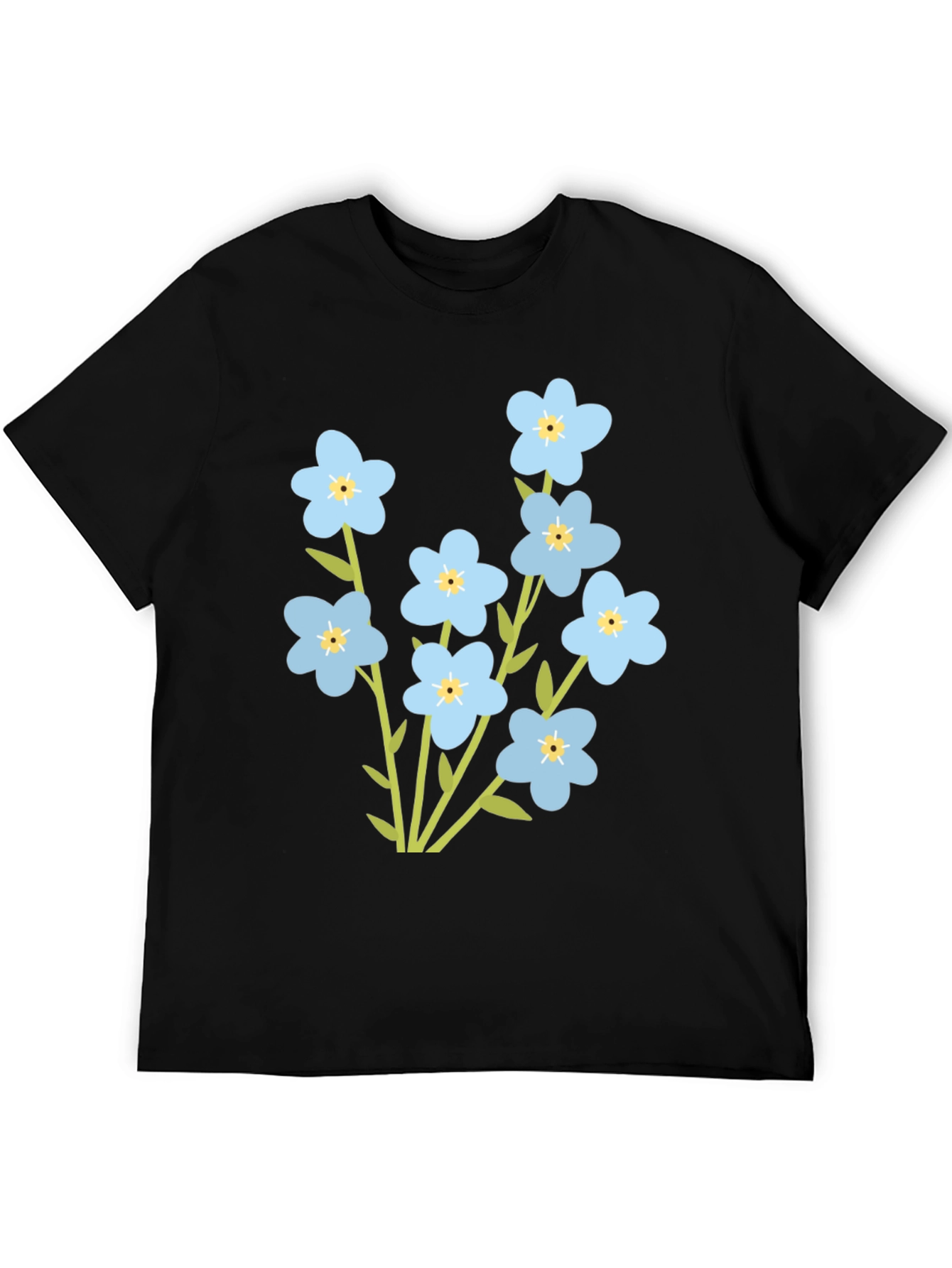 Forget-Me-Not Flower Graphic Tee - Black