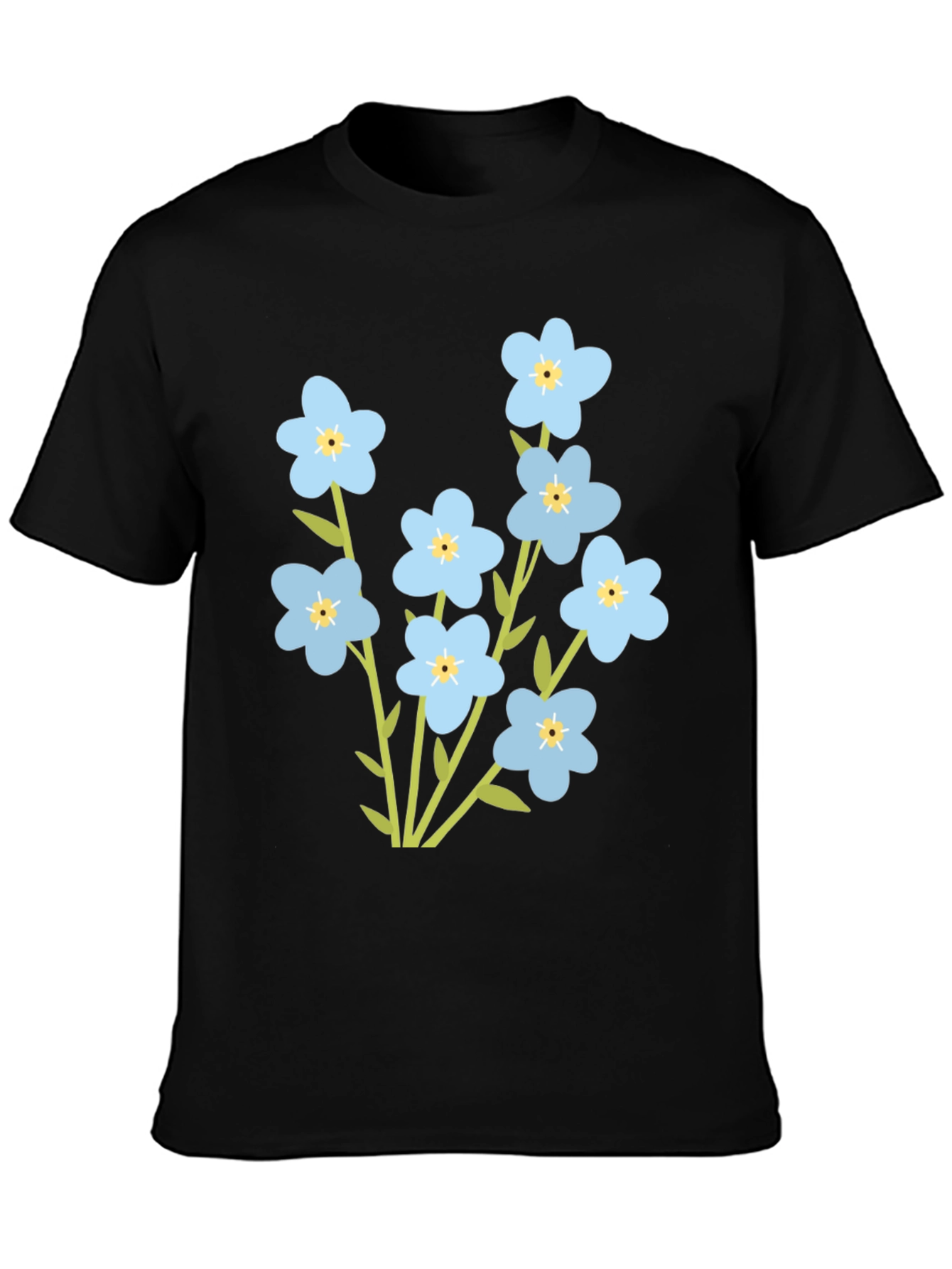 Forget-Me-Not Flower Graphic Tee - Black