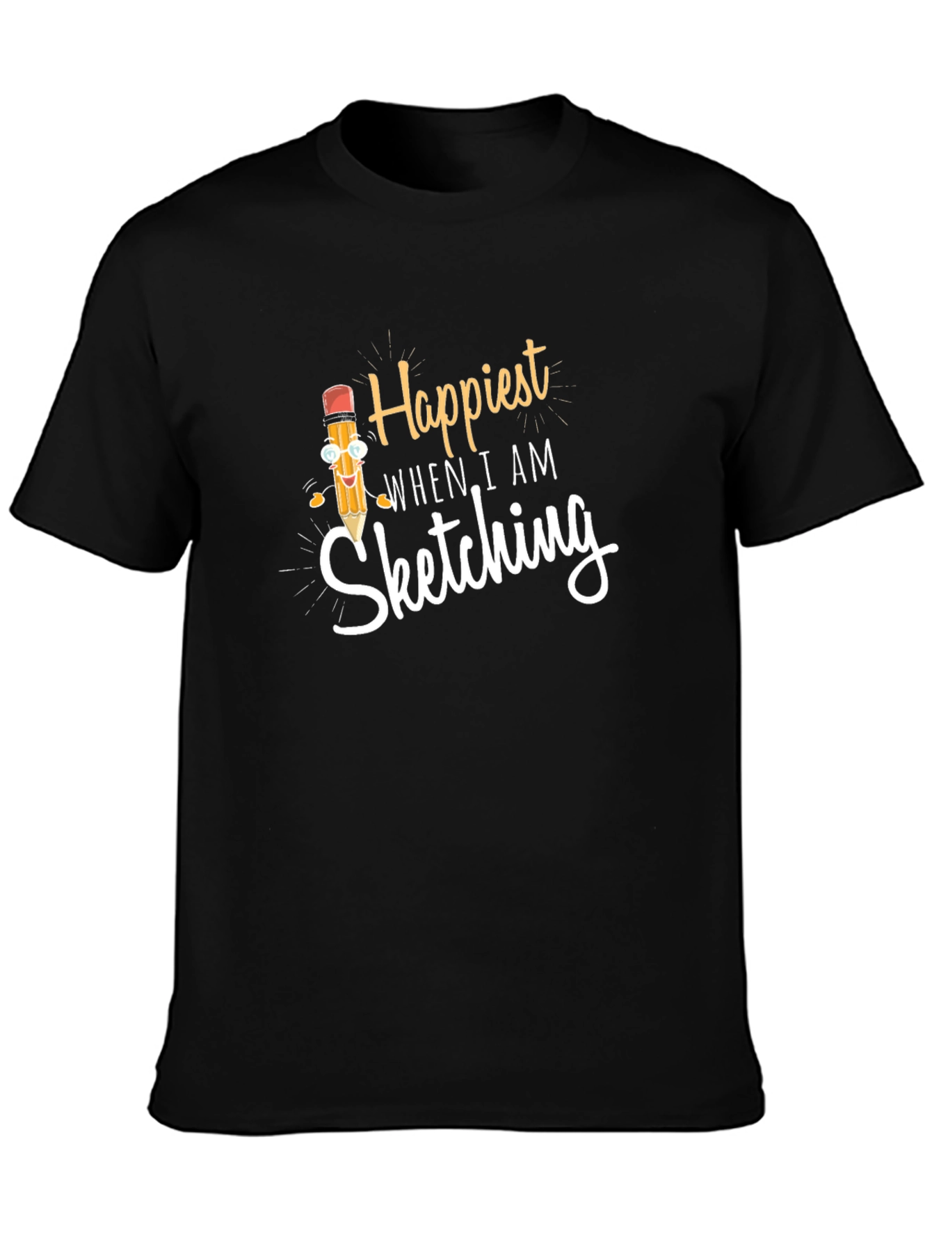 Happiest When Sketching Black Graphic Tee