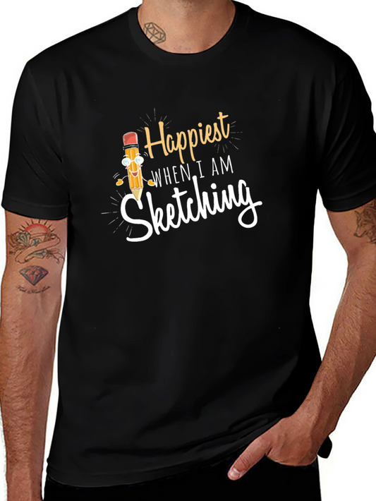 Happiest When Sketching Black Graphic Tee