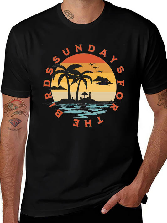 Birds for the Sundays Graphic Tee - Beach Palm Tree Sunset T-Shirt