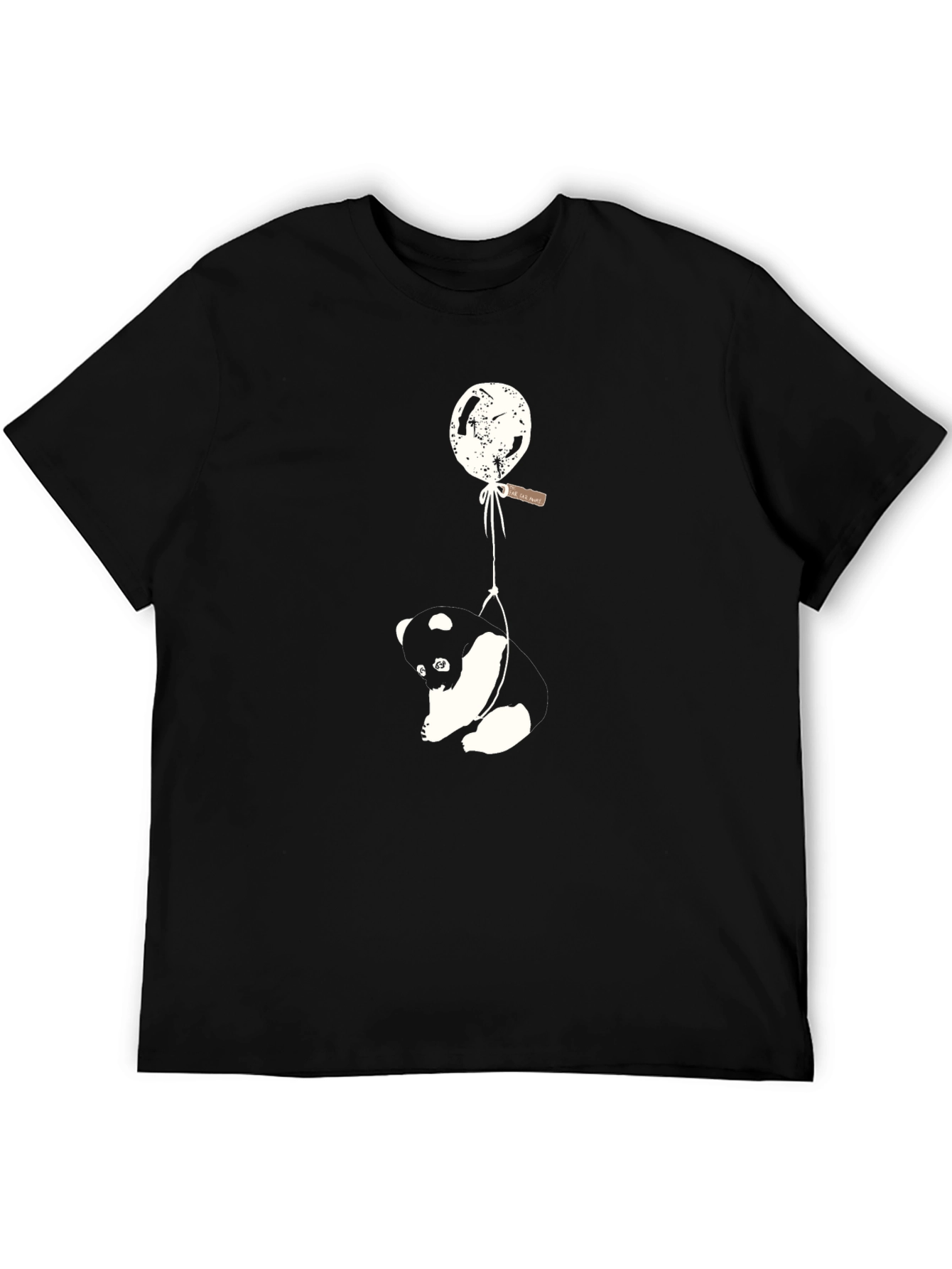 Panda Balloon Graphic Tee - Relaxed Fit Black T-Shirt