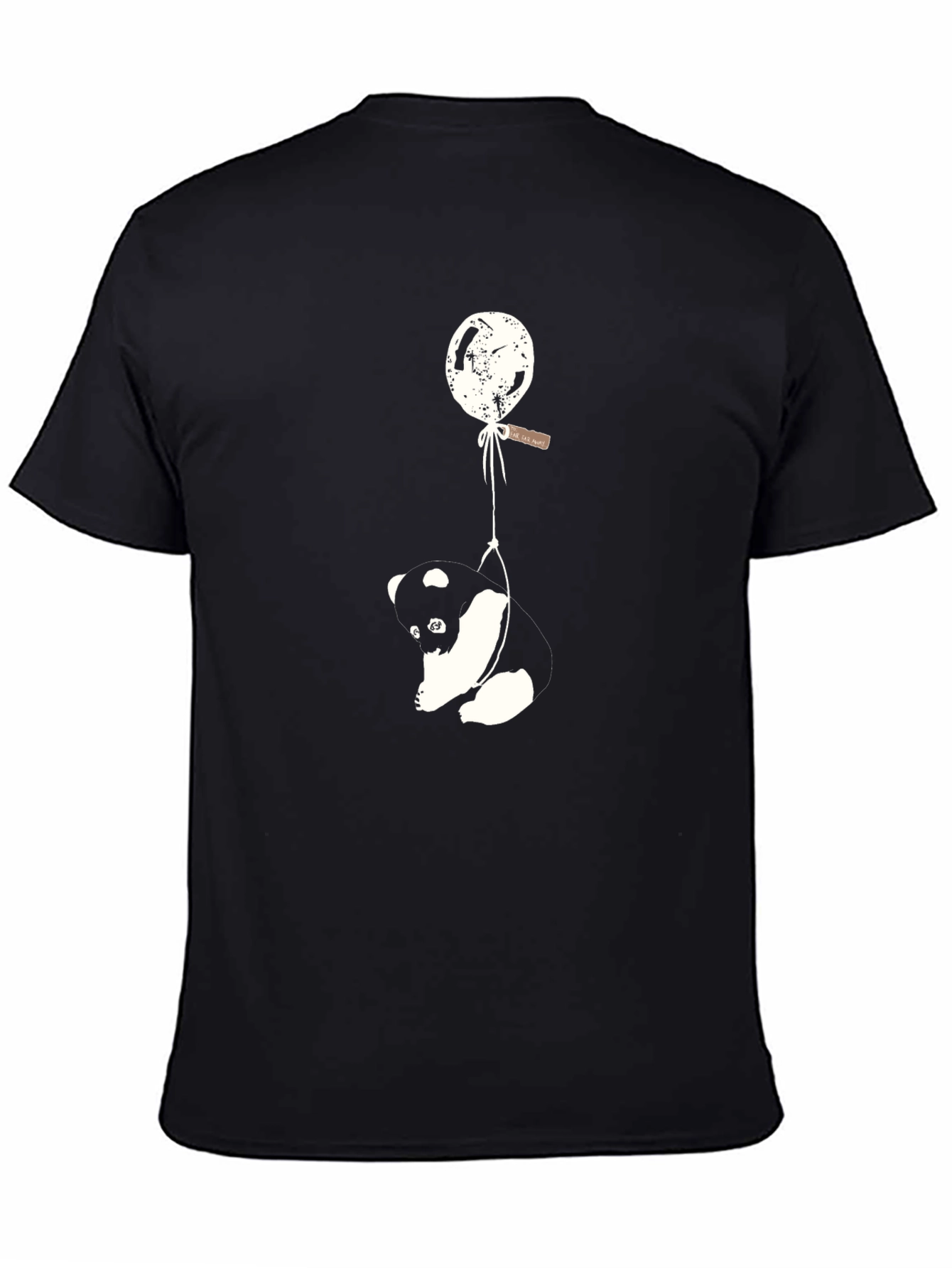 Panda Balloon Graphic Tee - Relaxed Fit Black T-Shirt