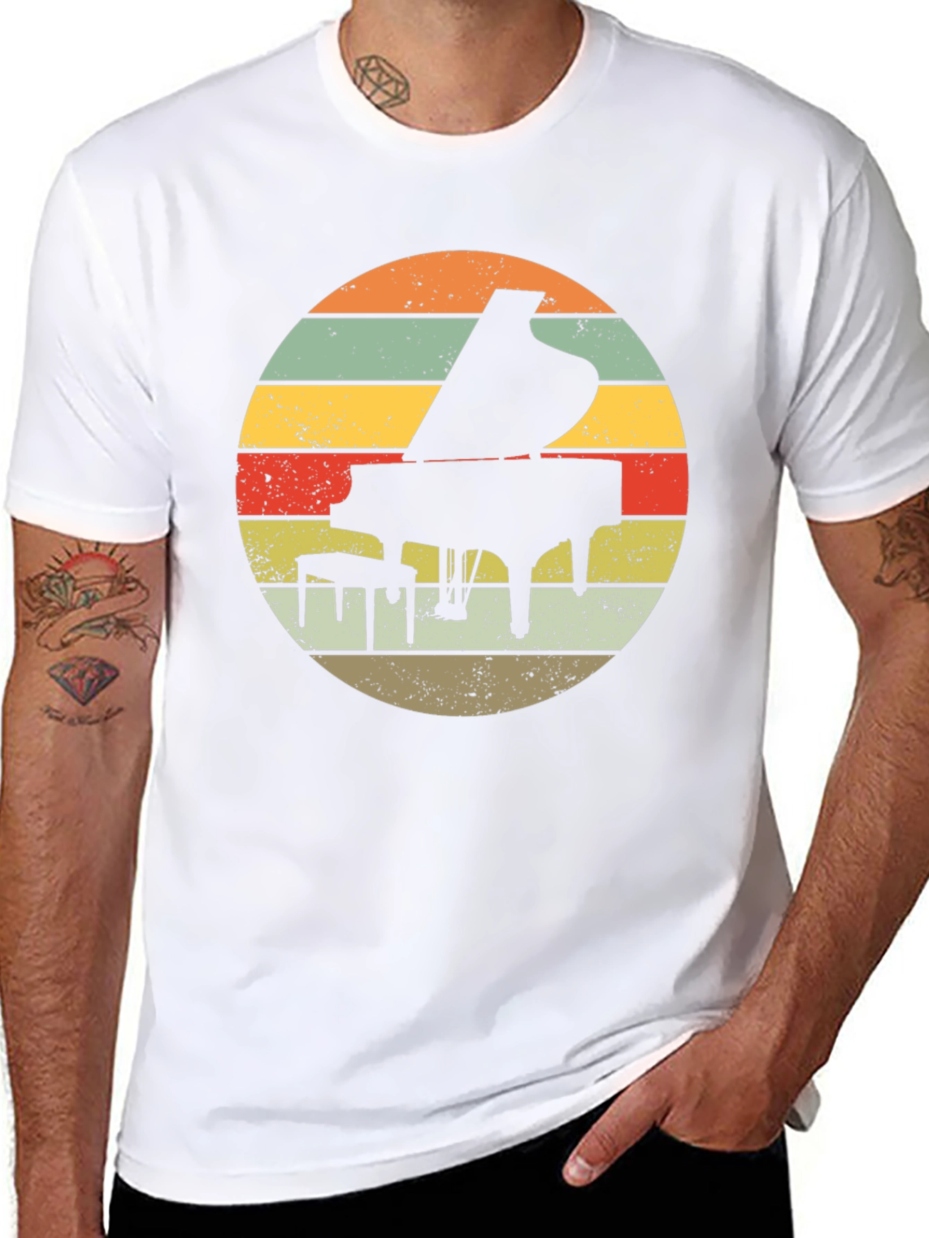 Retro Piano Sunset Graphic T-Shirt