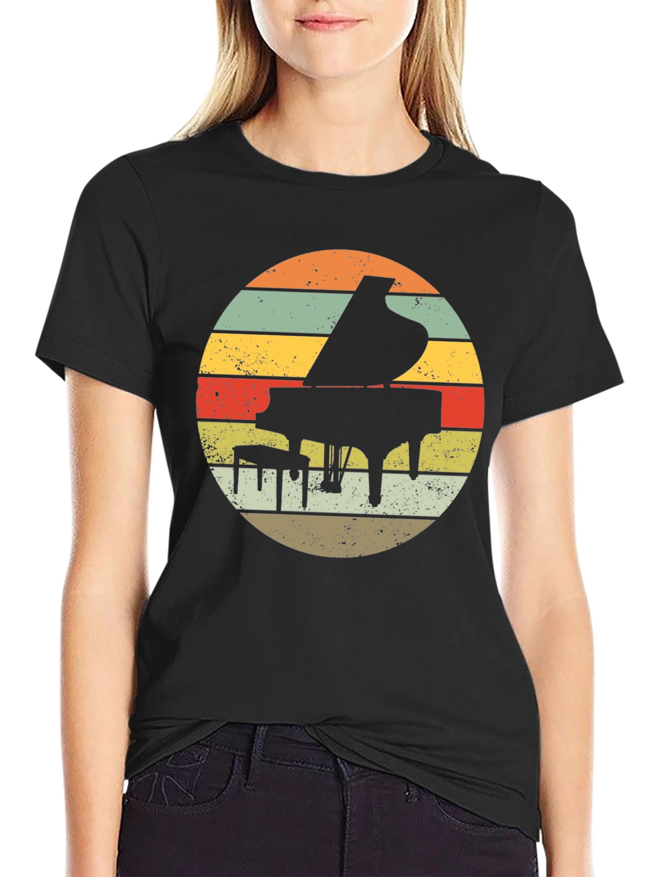 Retro Piano Sunset Graphic T-Shirt