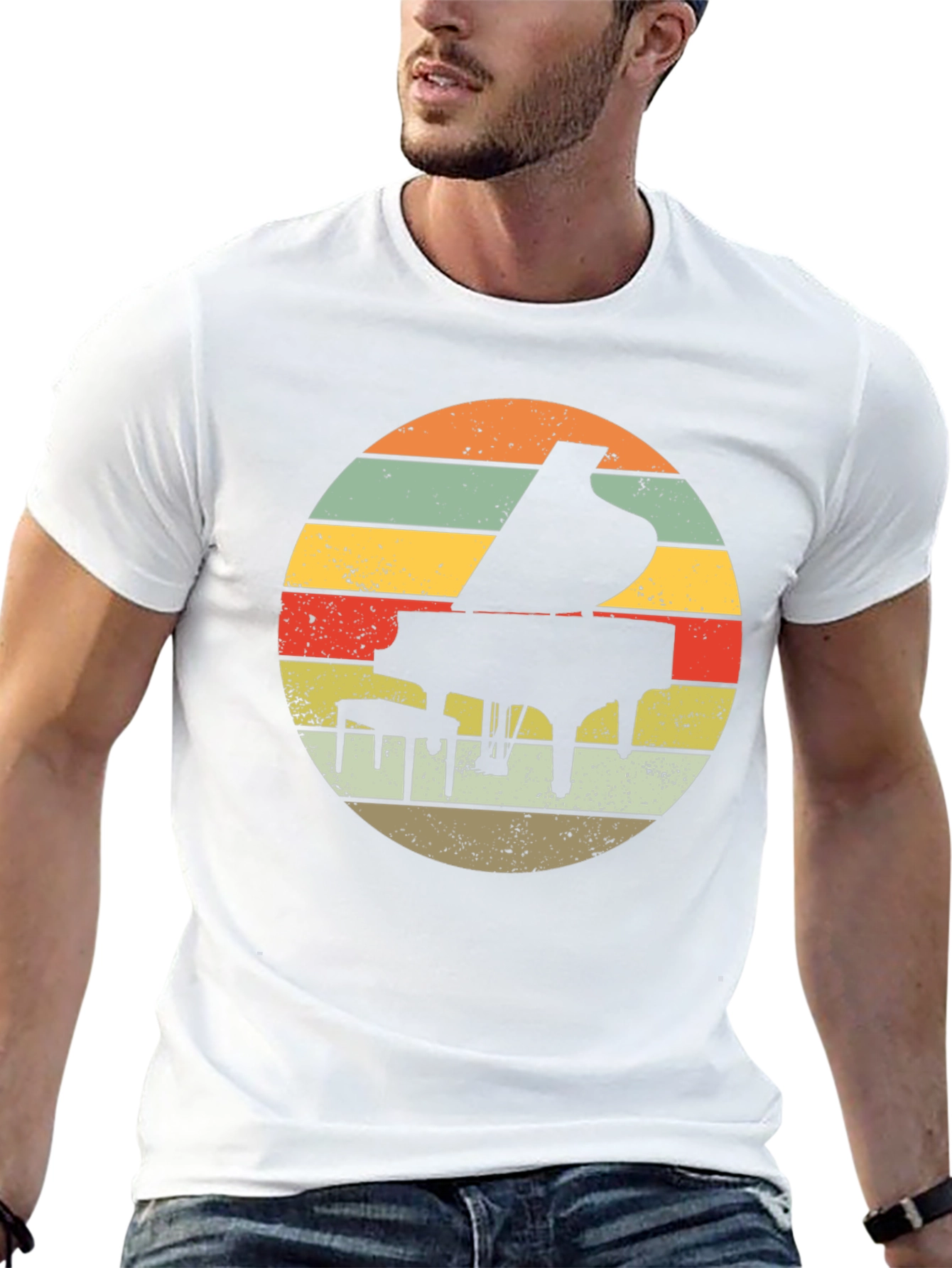 Retro Piano Sunset Graphic T-Shirt