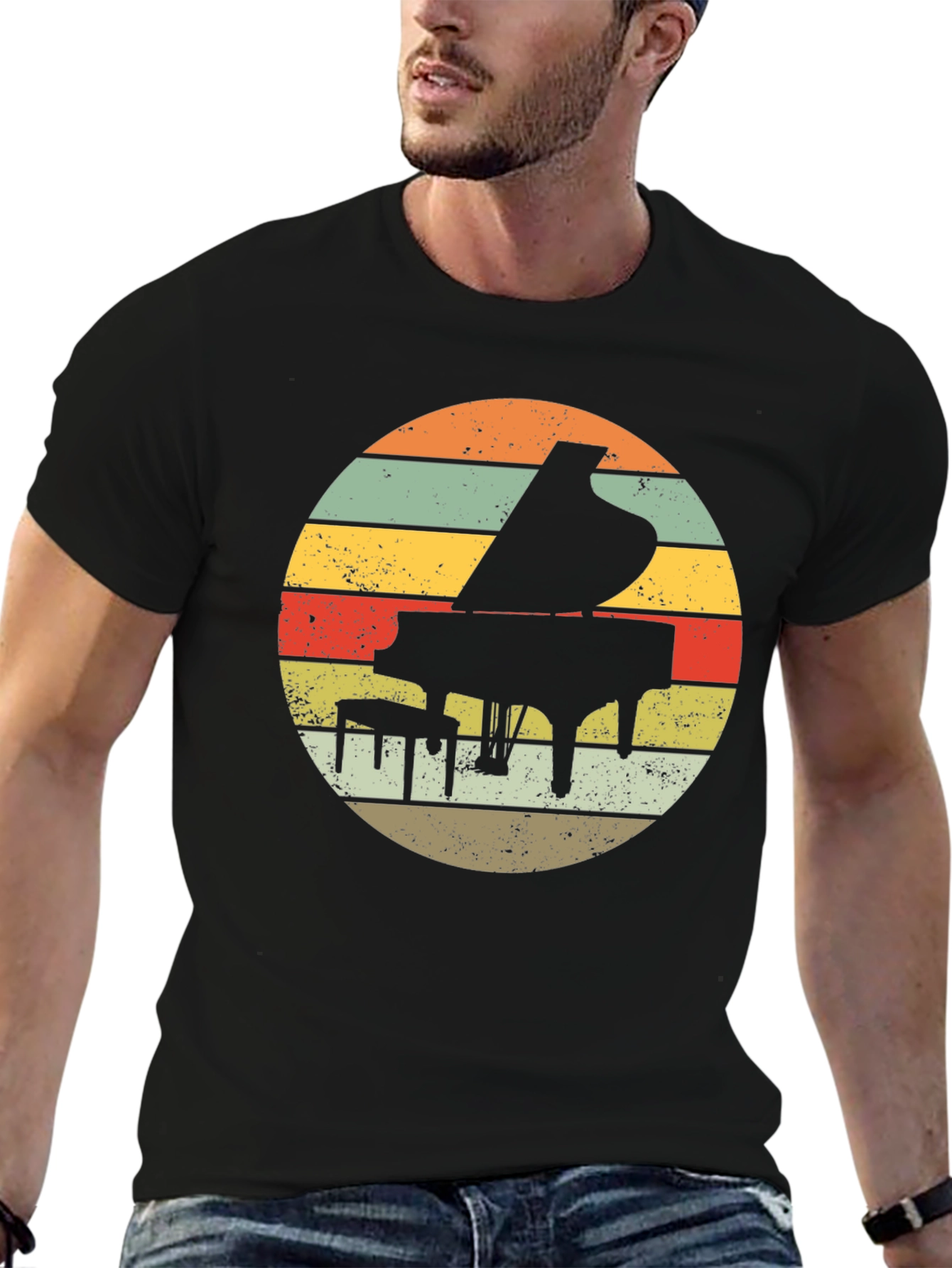 Retro Piano Sunset Graphic T-Shirt