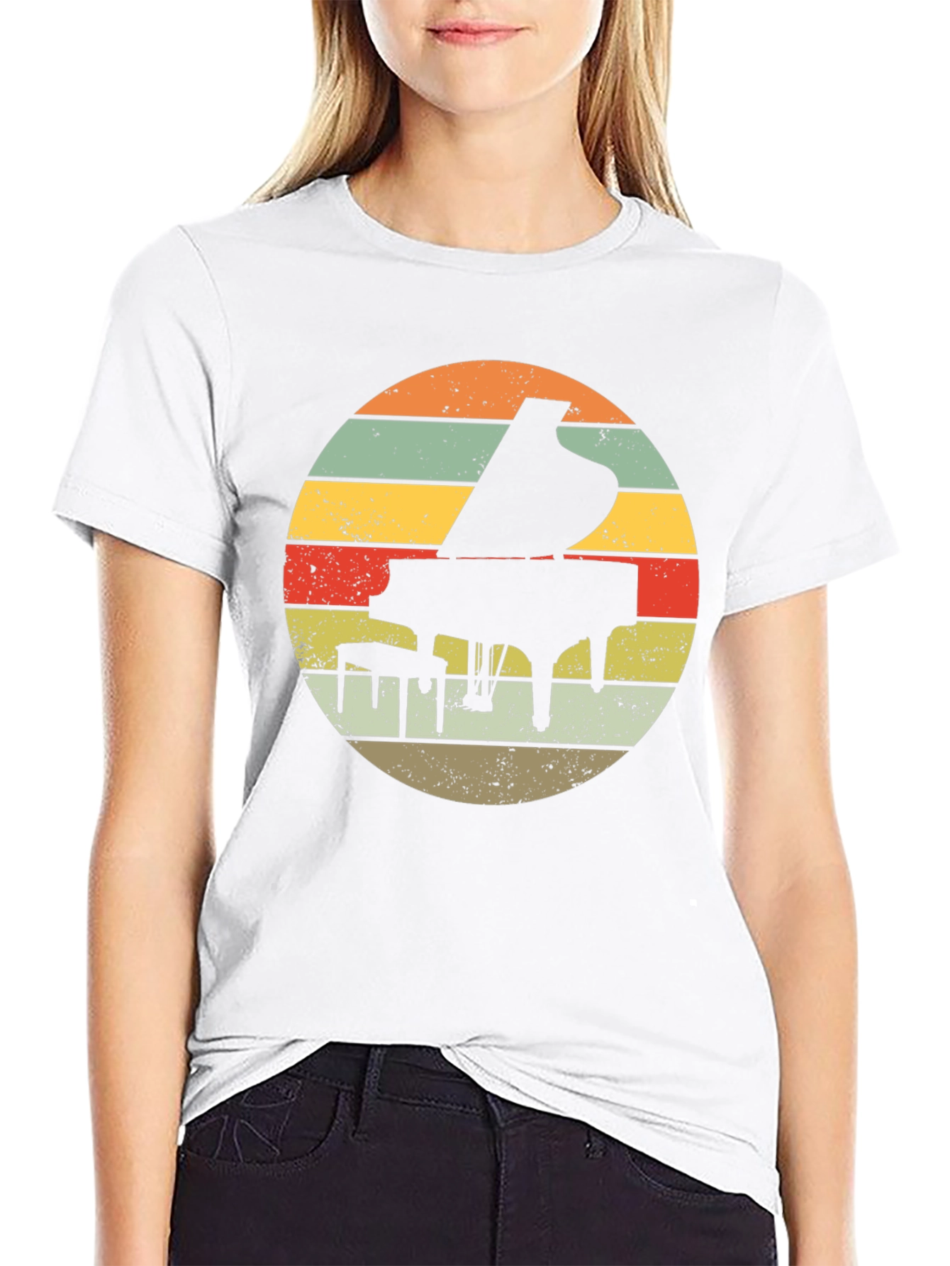 Retro Piano Sunset Graphic T-Shirt
