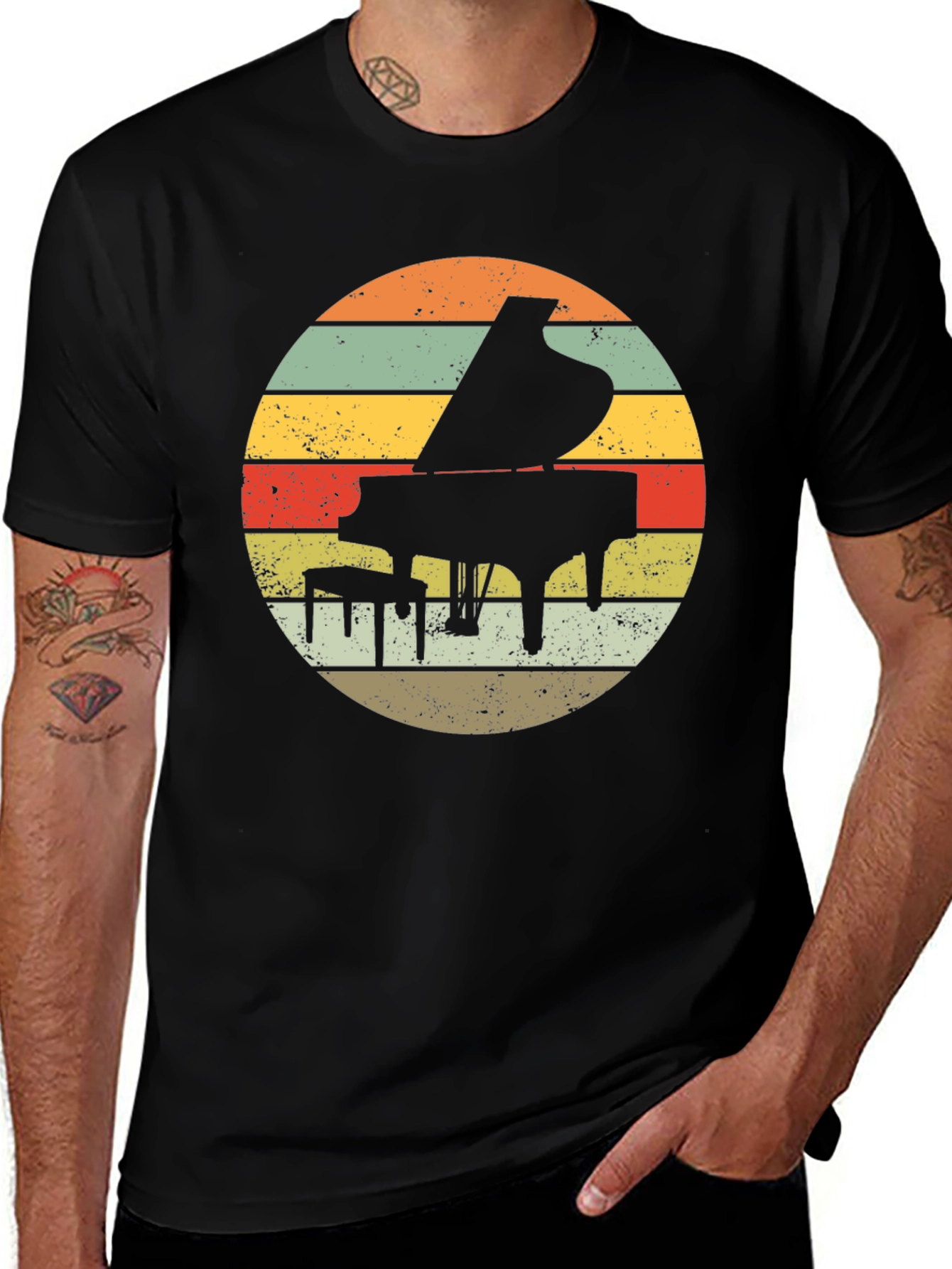 Retro Piano Sunset Graphic T-Shirt