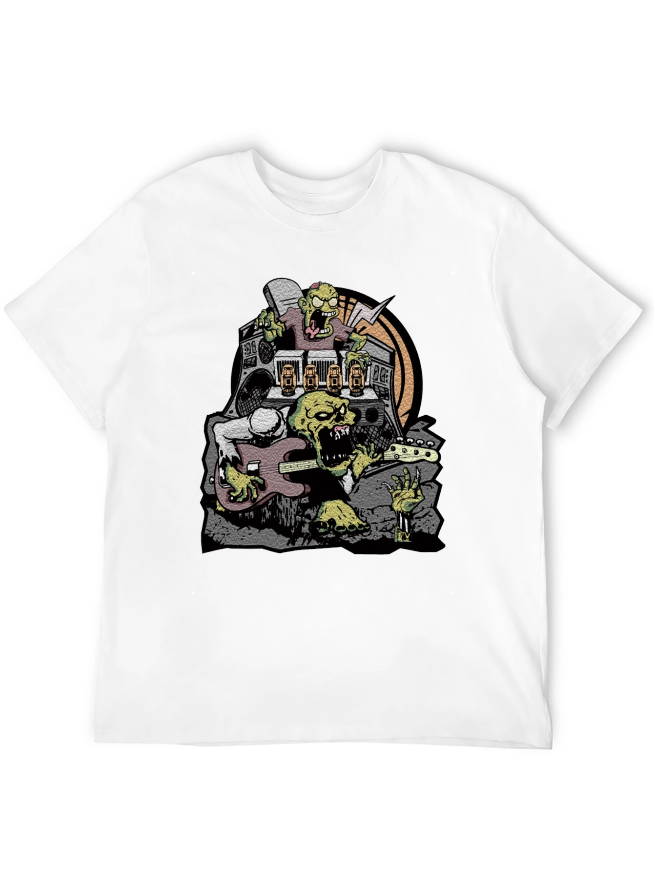 Zombie Rock Band Graphic Tee - Black Cotton T-Shirt