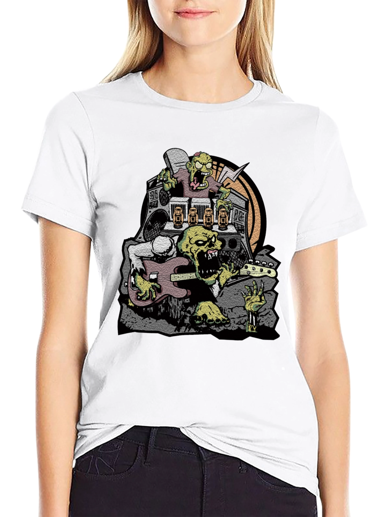 Zombie Rock Band Graphic Tee - Black Cotton T-Shirt