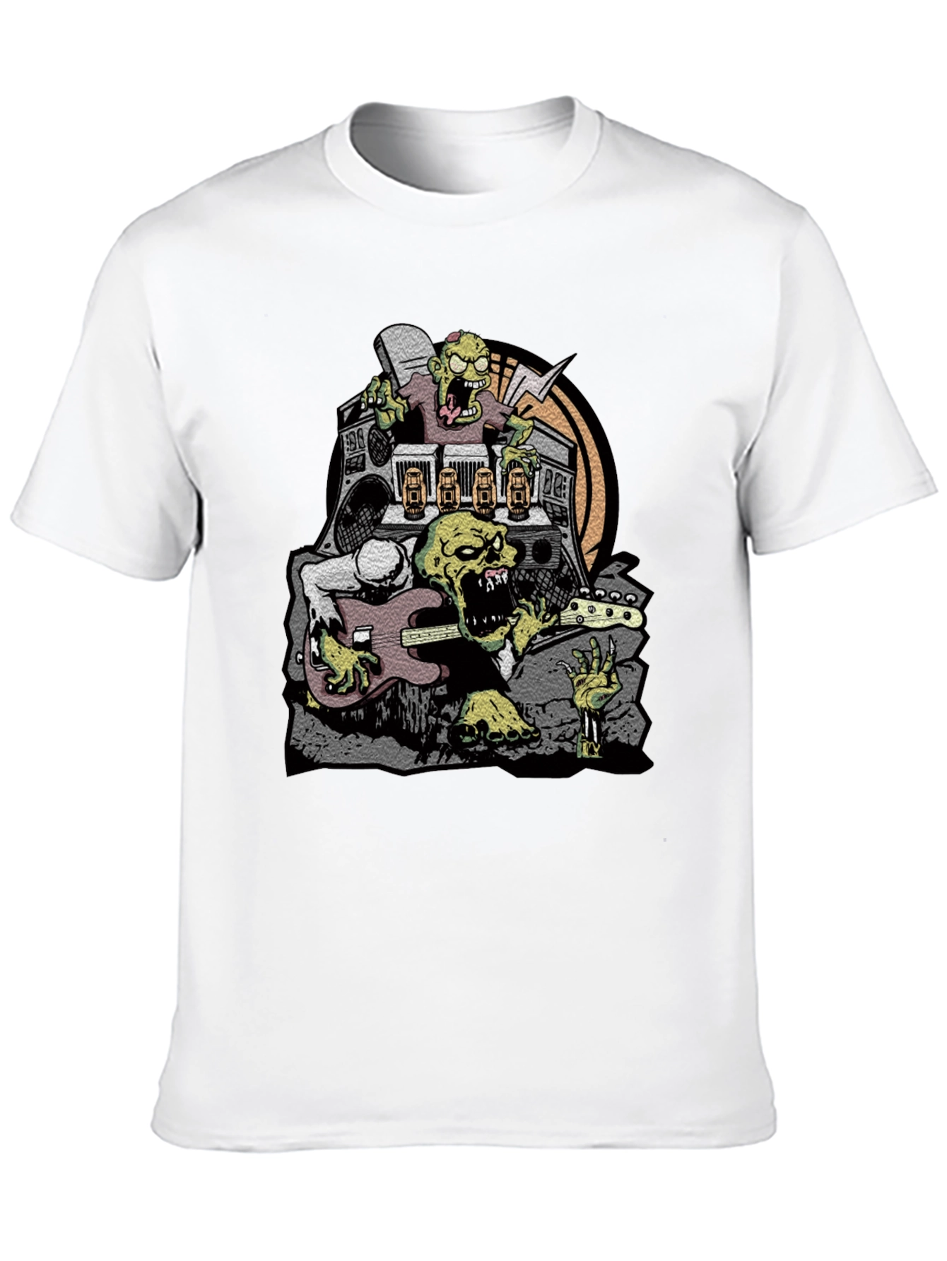 Zombie Rock Band Graphic Tee - Black Cotton T-Shirt