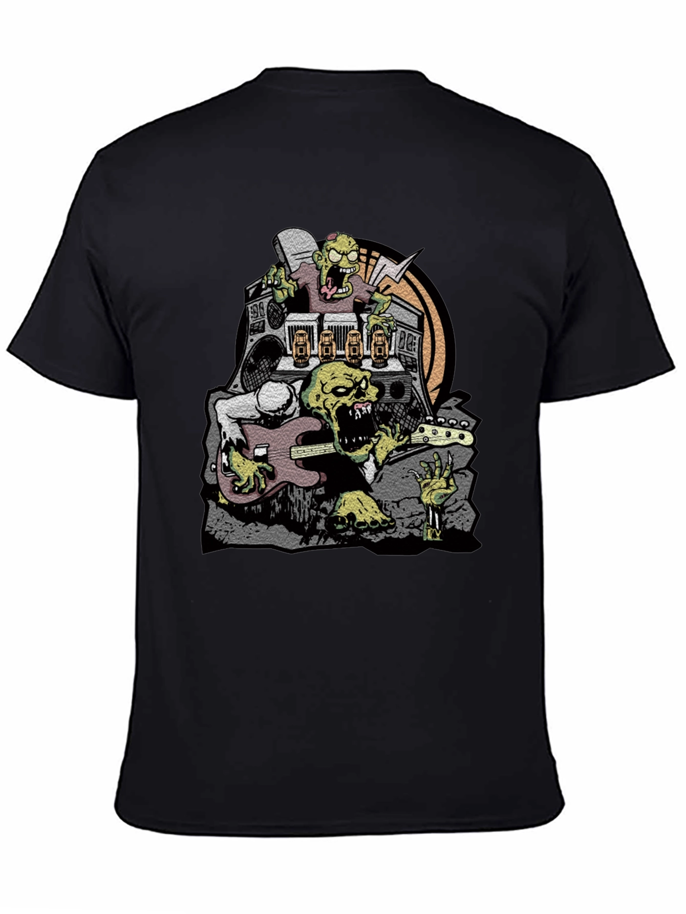 Zombie Rock Band Graphic Tee - Black Cotton T-Shirt