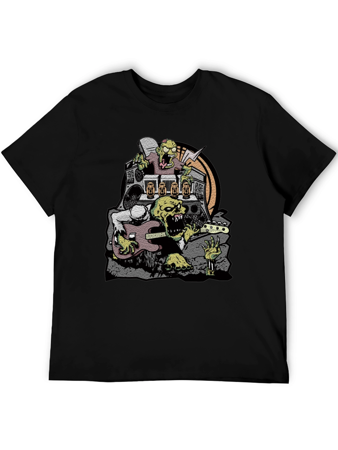 Zombie Rock Band Graphic Tee - Black Cotton T-Shirt