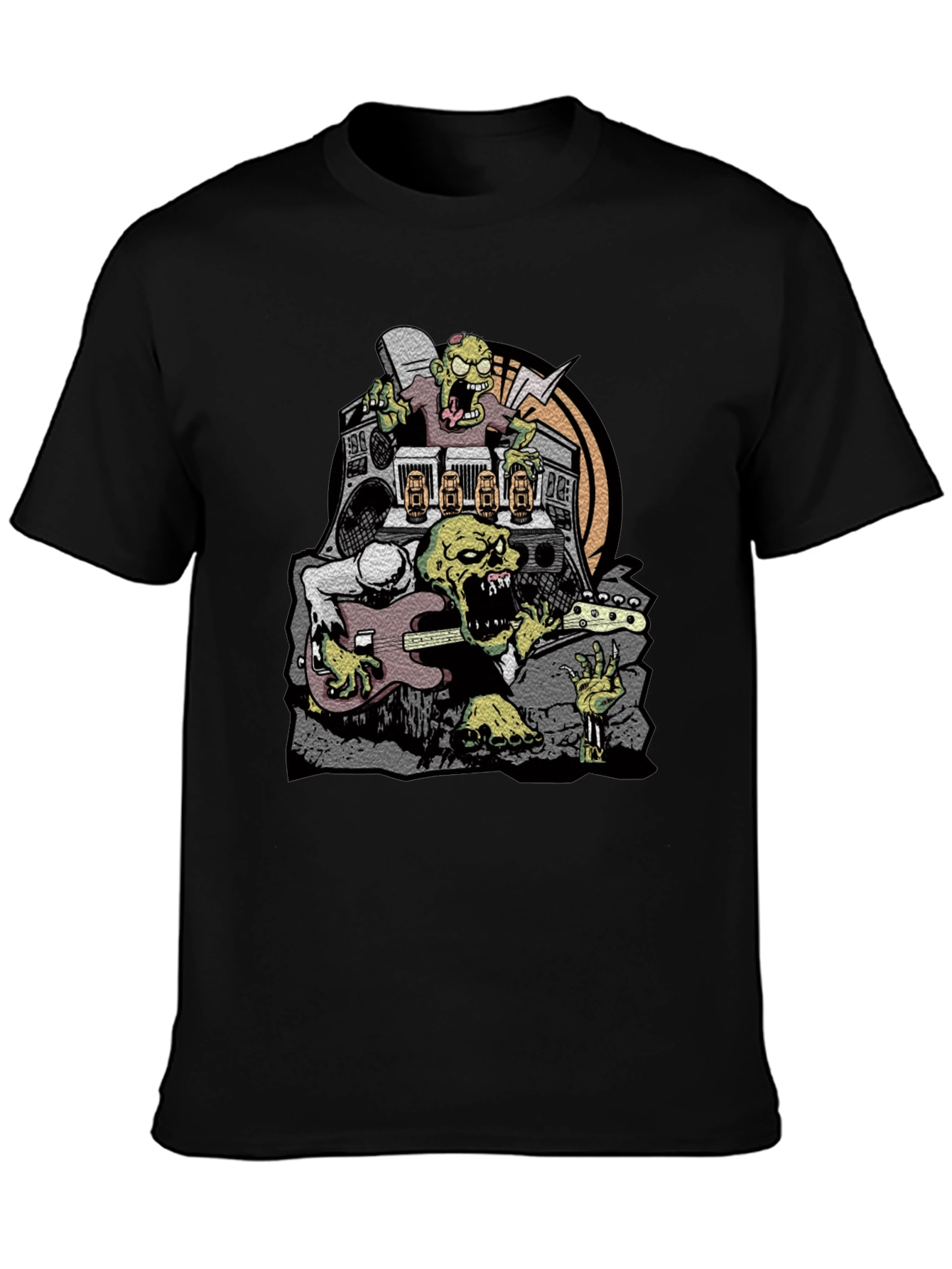 Zombie Rock Band Graphic Tee - Black Cotton T-Shirt