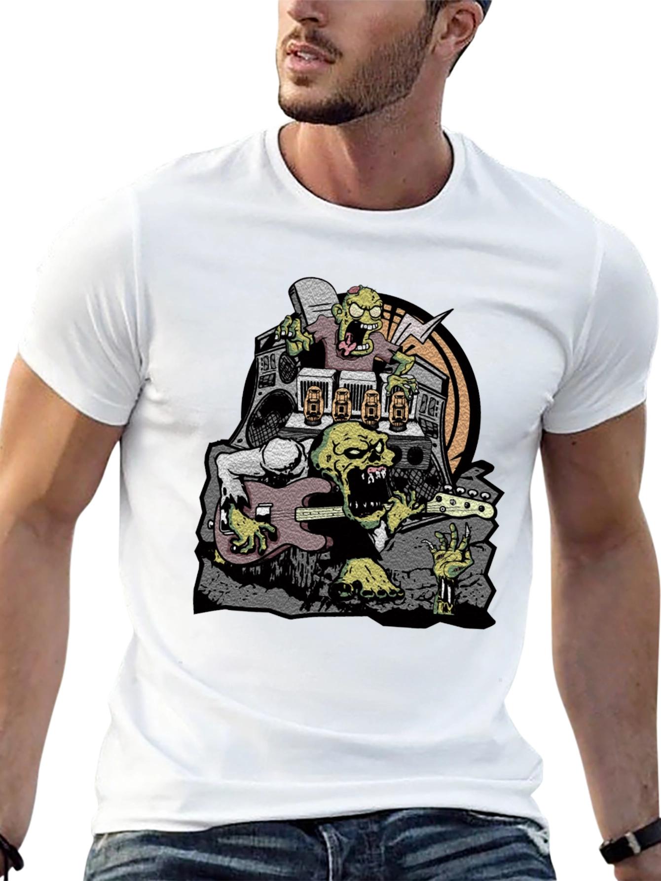 Zombie Rock Band Graphic Tee - Black Cotton T-Shirt