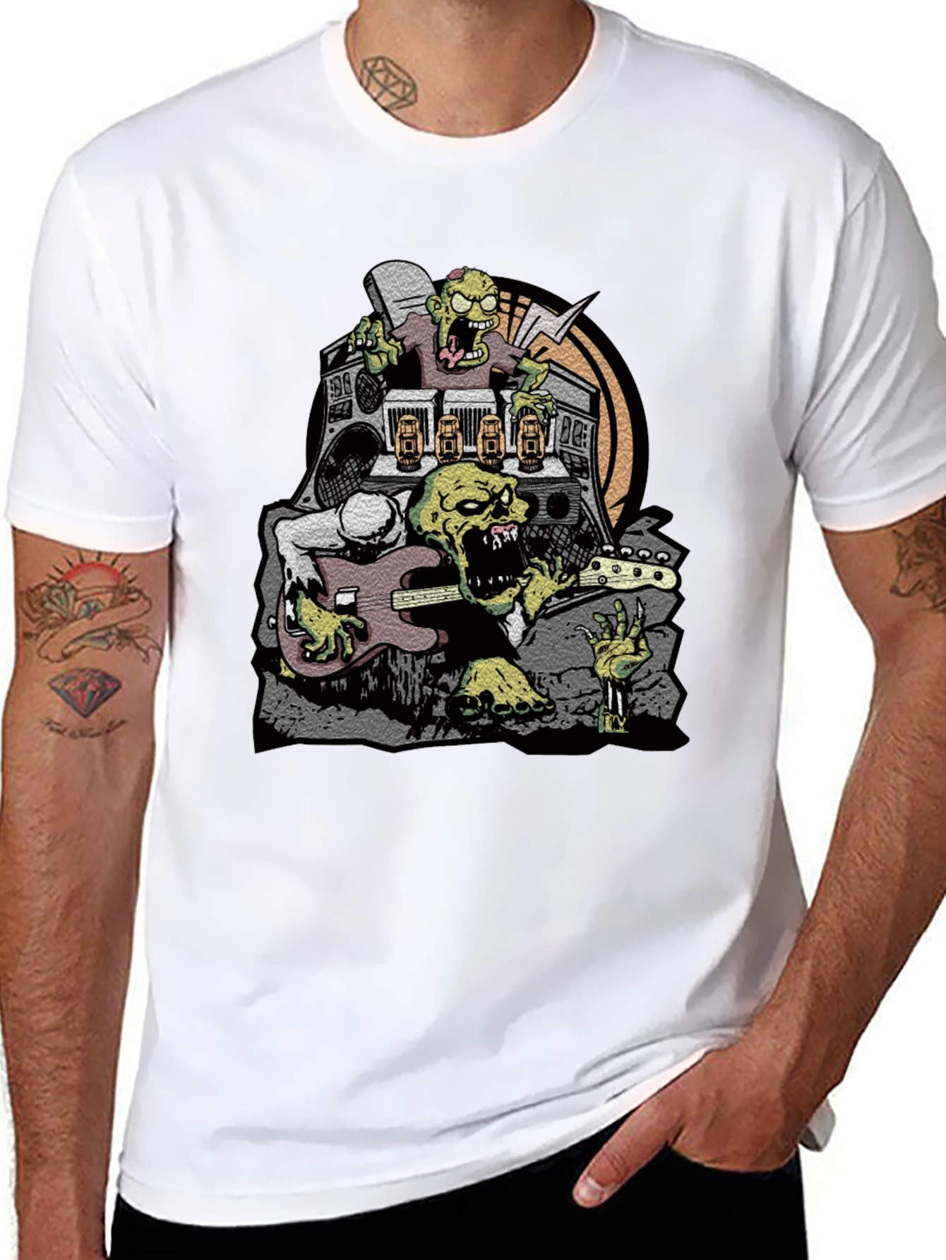 Zombie Rock Band Graphic Tee - Black Cotton T-Shirt