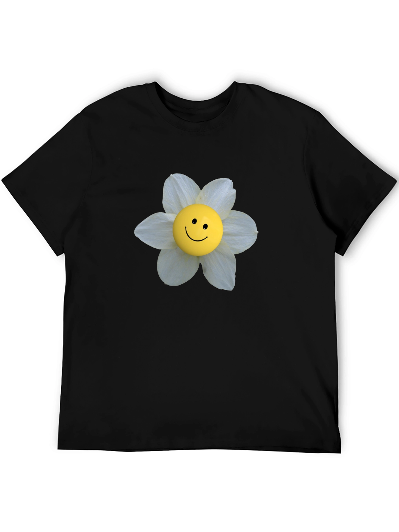 Smiley Face Flower Graphic Tee - Black
