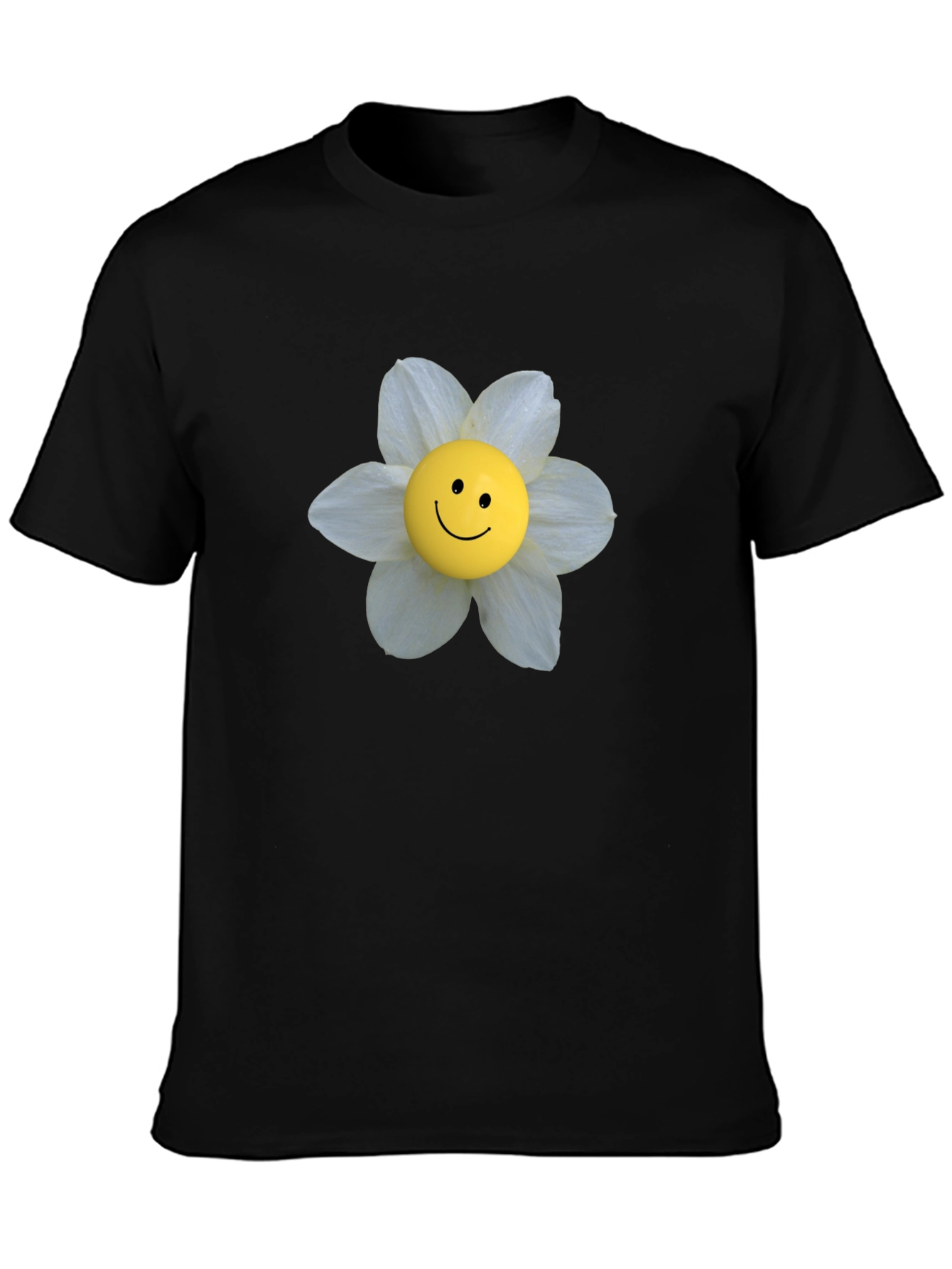 Smiley Face Flower Graphic Tee - Black