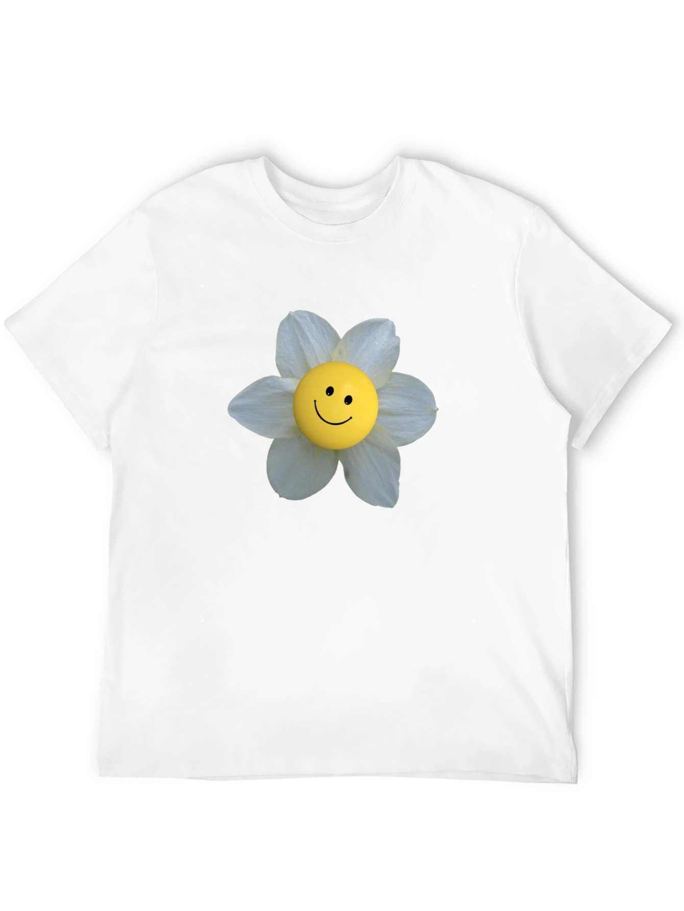 Smiley Face Flower Graphic Tee - Black